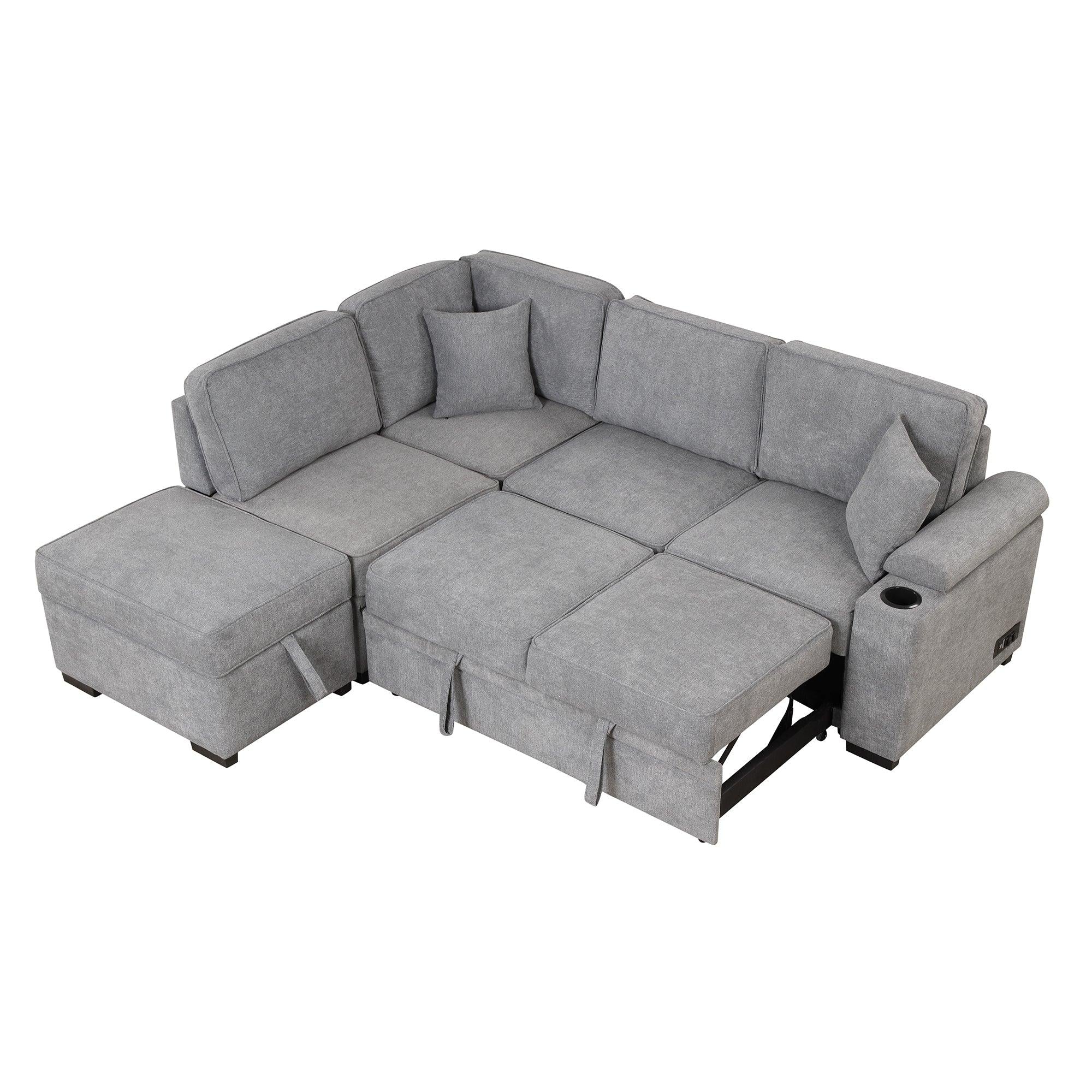 87.4" Sleeper Sofa Bed,2 in 1 Pull Out sofa bed L Shape Couch withStorage Ottoman for Living Room,Bedroom Couch and Small Apartment，Gray