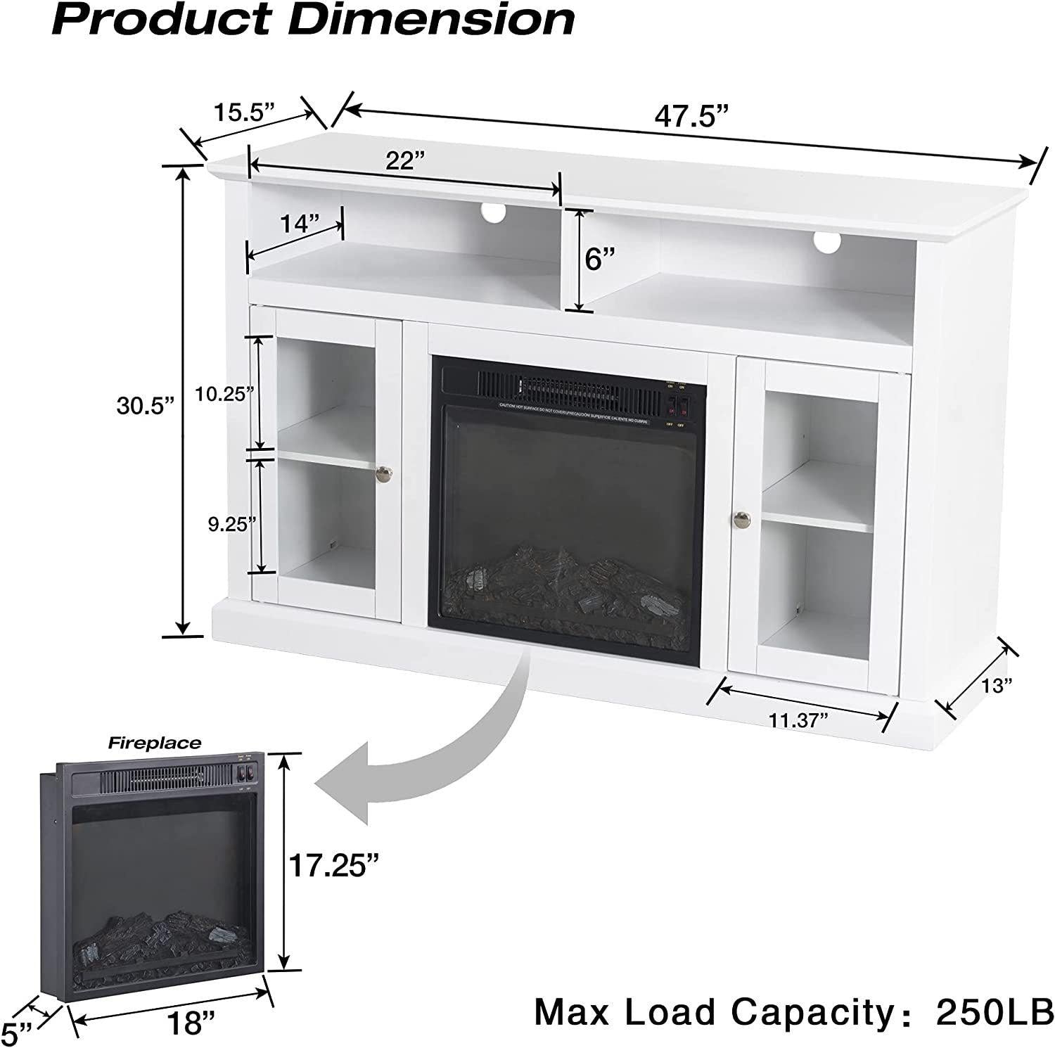 Modern Electric Fireplace TV Stand for TV's Up to 55" Media Entertainment Center Console with Insert Fireplace and Adjustable Shelves,Storage Cabinet Chest for Living Room, White