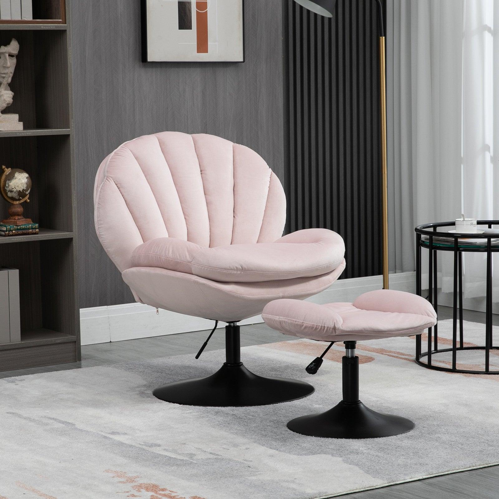 Swivel Accent Chair Living Room Chair with Ottoman，Adjustable Seat Height TV Chair (Pink) image