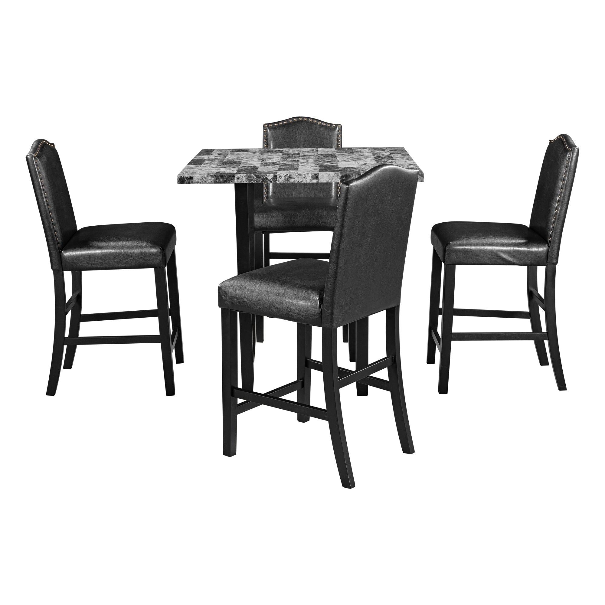 5 Piece Dining Set with Matching Chairs and Bottom Shelf for Dining Room, Black Chair+Gray Table