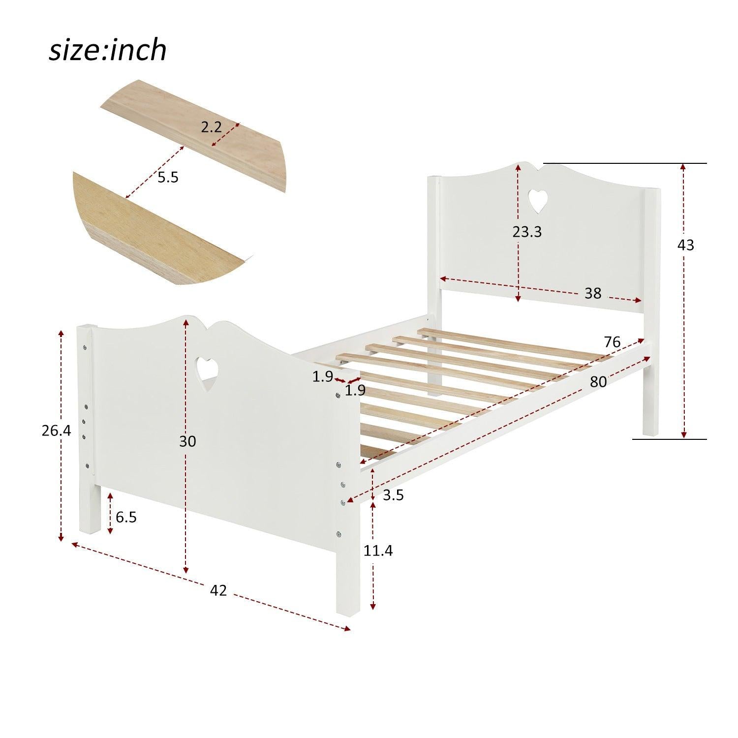 Bed Frame Twin Platform Bed with Wood Slat Support and Headboard and Footboard (White)