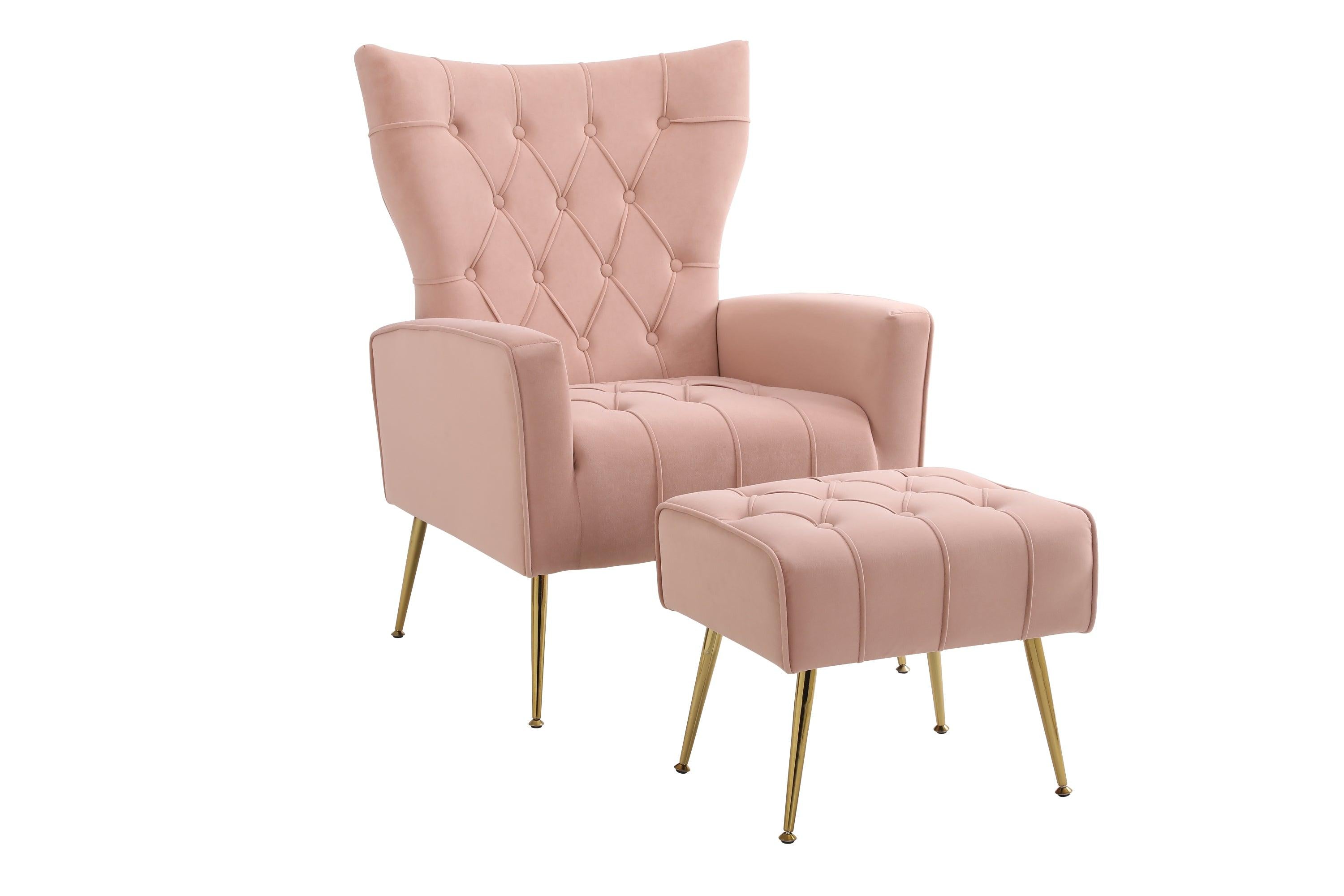 Modern Accent Chair with Ottoman,  Comfy  Armchair for Living Room, Bedroom, Apartment, Office (Pink)