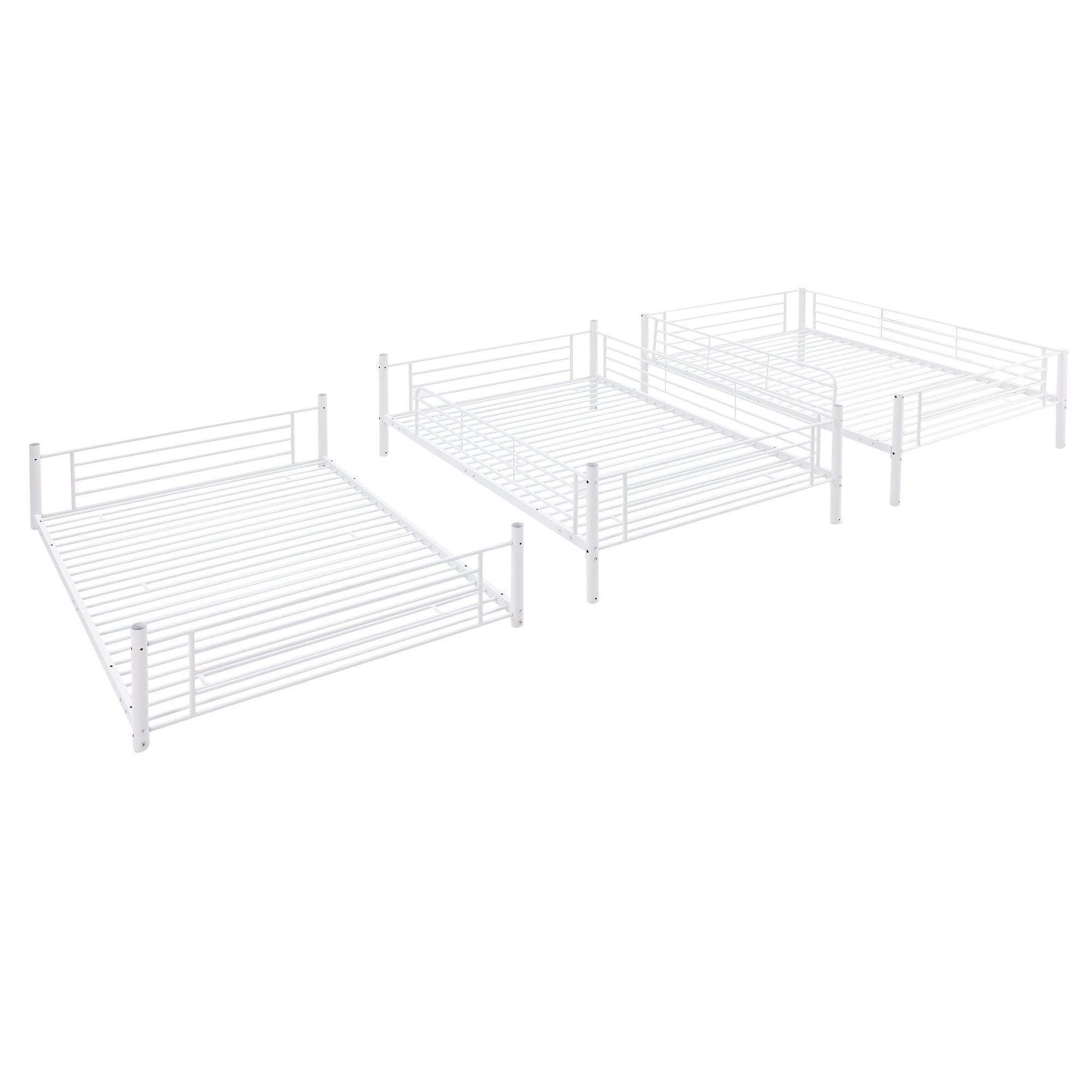 Full-Full-Full Metal  Triple Bed  with Built-in Ladder, Divided into Three Separate Beds,White