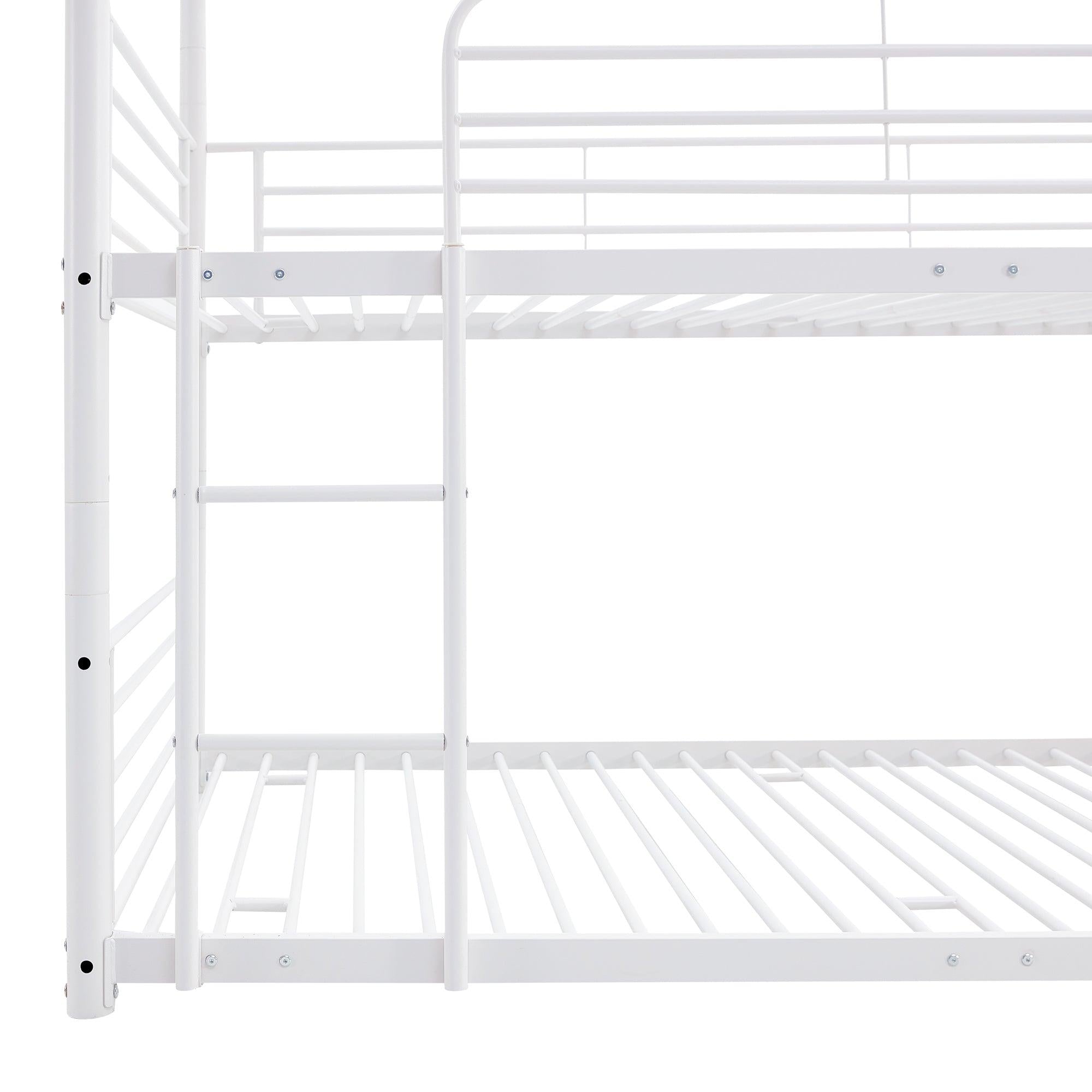 Full-Full-Full Metal  Triple Bed  with Built-in Ladder, Divided into Three Separate Beds,White