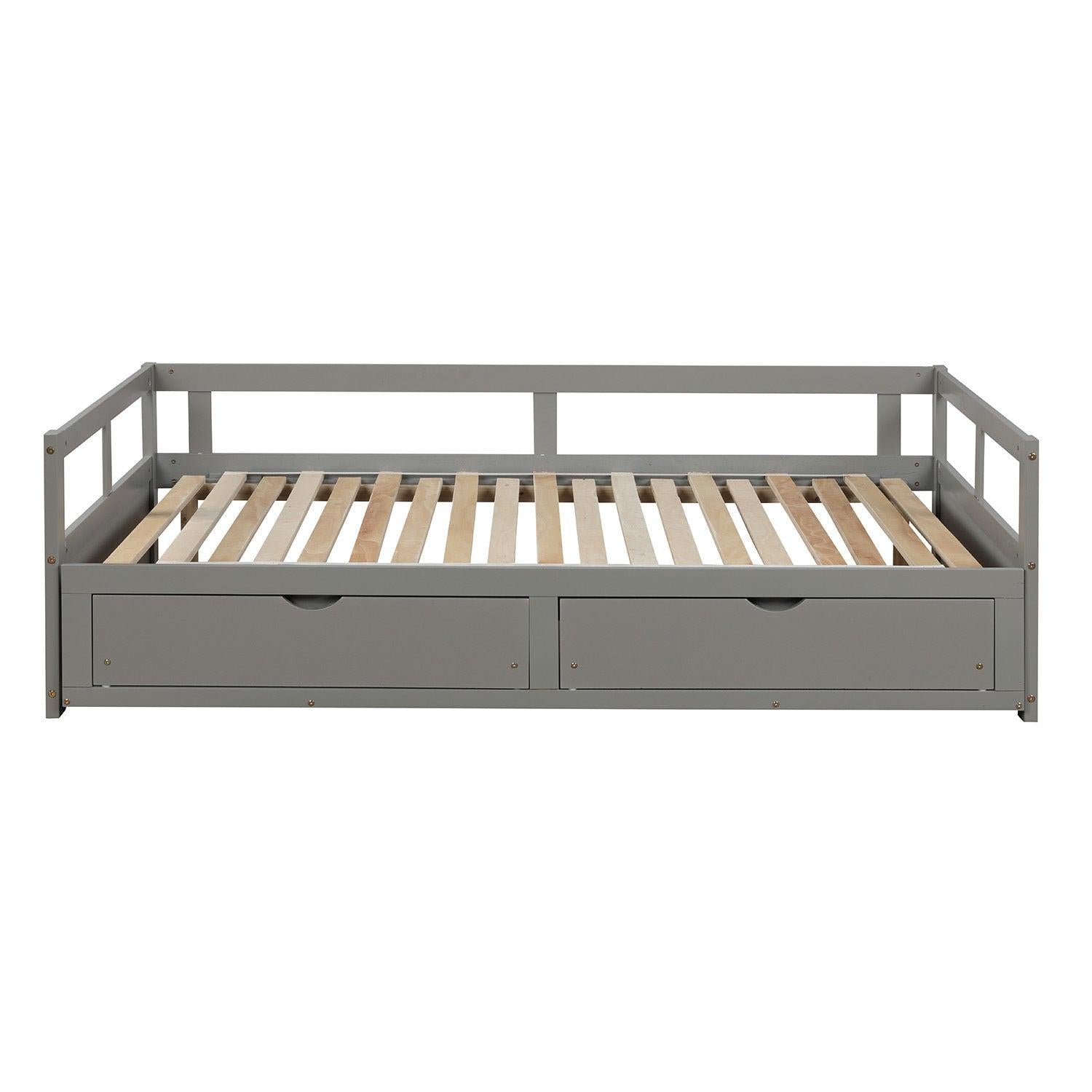 Wooden Daybed with Trundle Bed and TwoStorage Drawers , Extendable Bed Daybed,Sofa Bed for Bedroom Living Room, Gray