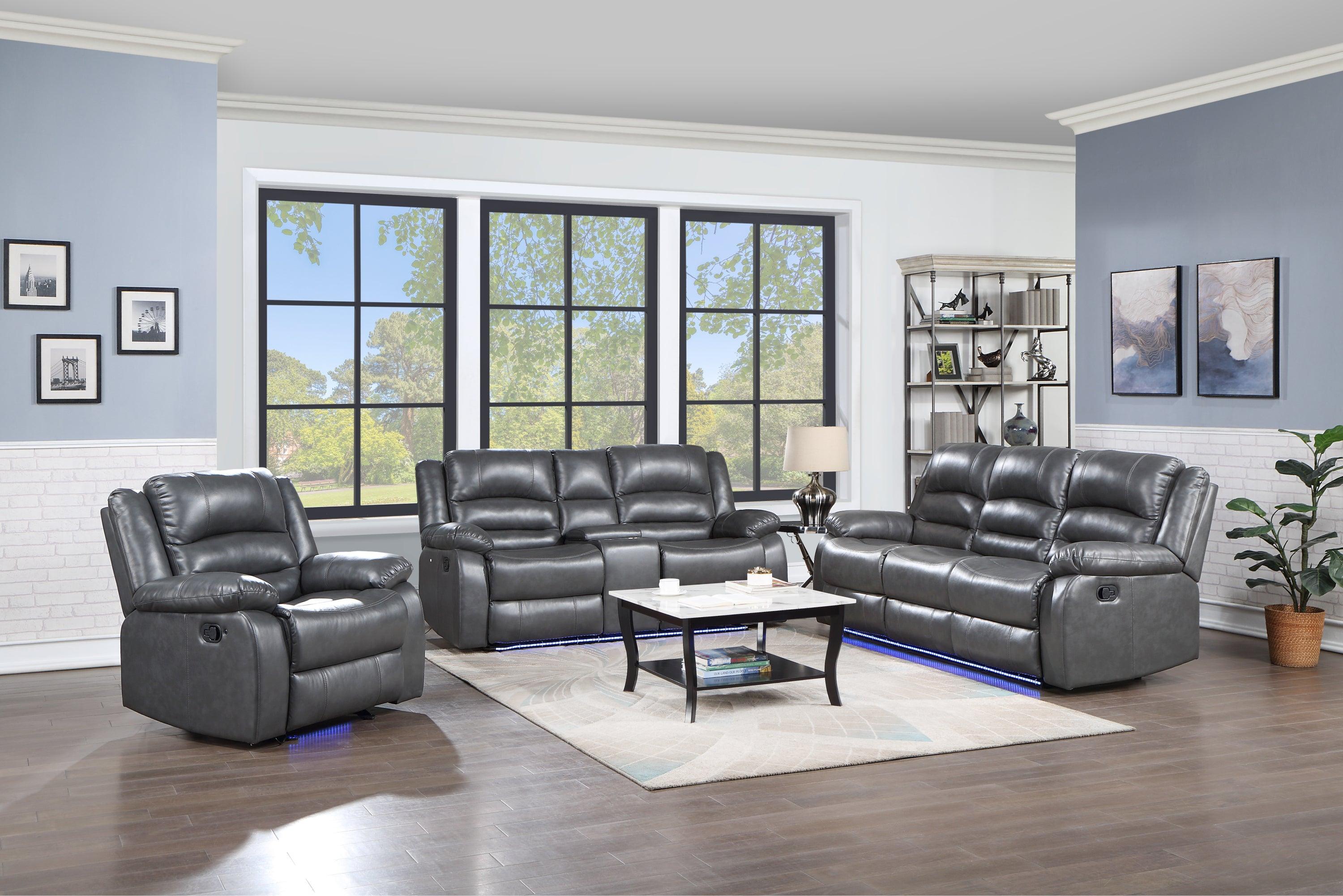 Martin Manual Reclining Loveseat finished with Faux Leather/ Wood in Gray