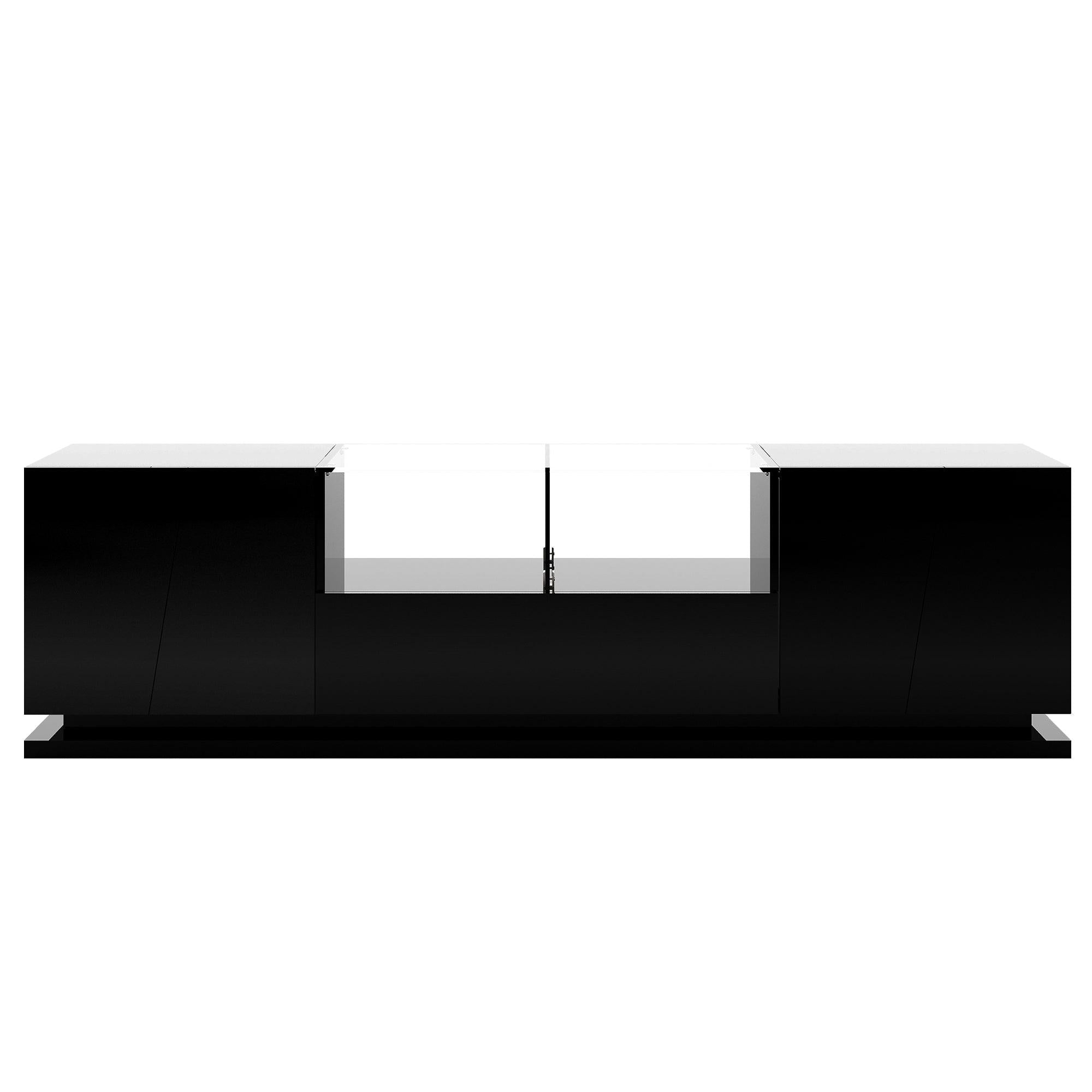 TV Stand with Tempered Glass,Modern High Gloss Entertainment Center for TVs Up to 72'',TV Cabinet withStorage and LED Color Changing Lights for Living Room,Black