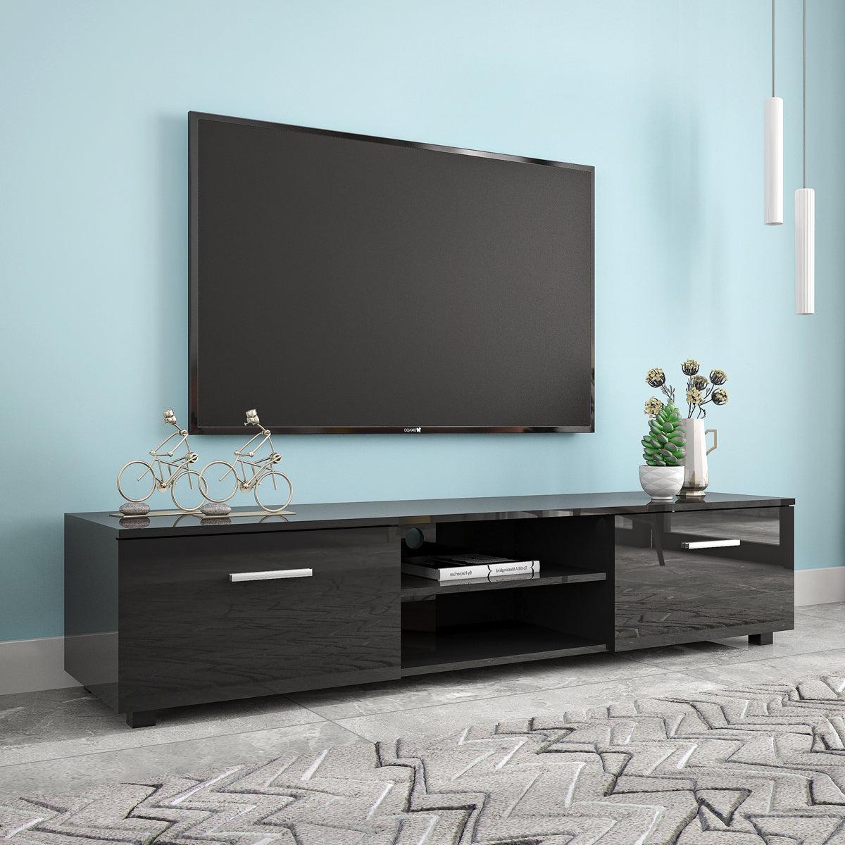 Black TV Stand for 70 Inch TV Stands, Media Console Entertainment Center Television Table, 2Storage Cabinet with Open Shelves for Living Room Bedroom