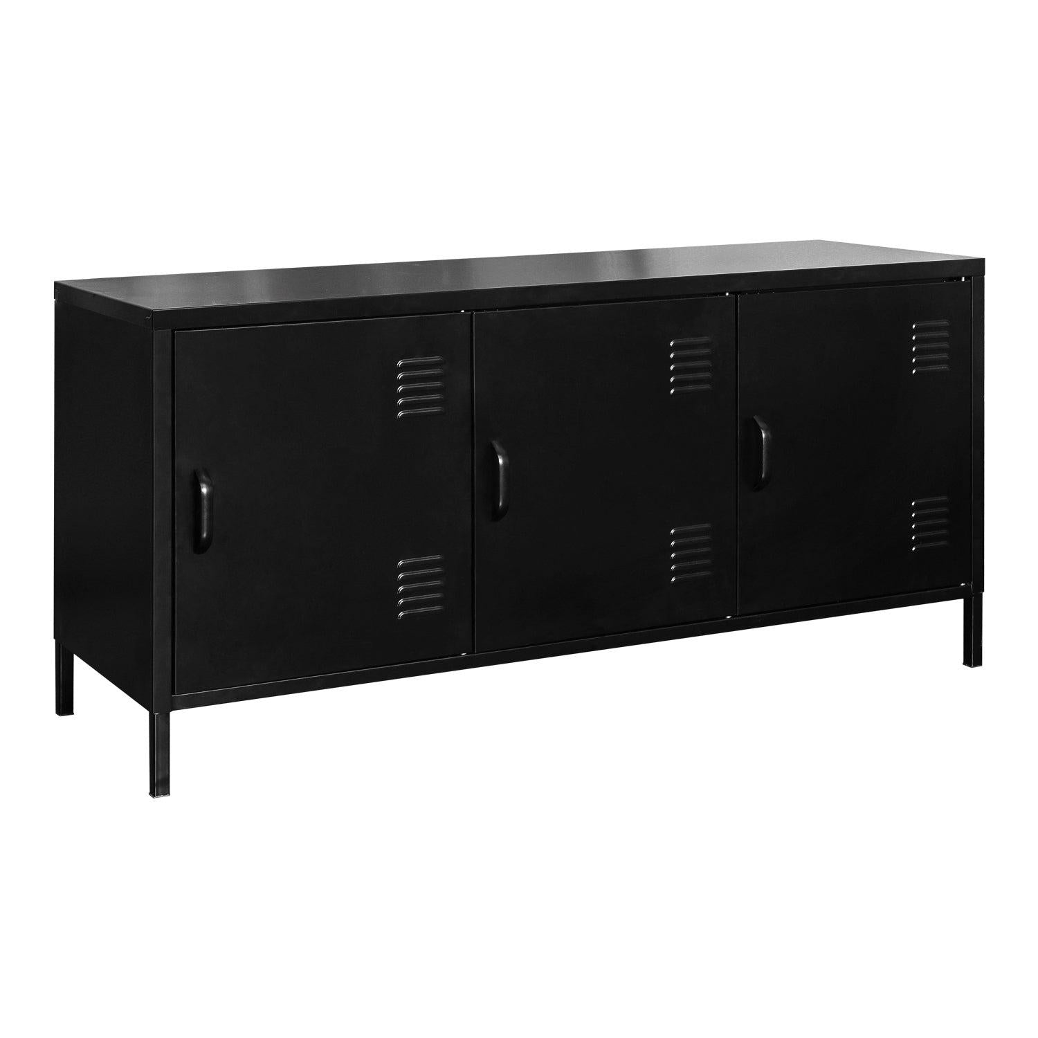 3 Door Metal Locker TV Cabinet with Shelf Industrial SteelStorage Cabinet TV Stand for Living Room (Black)