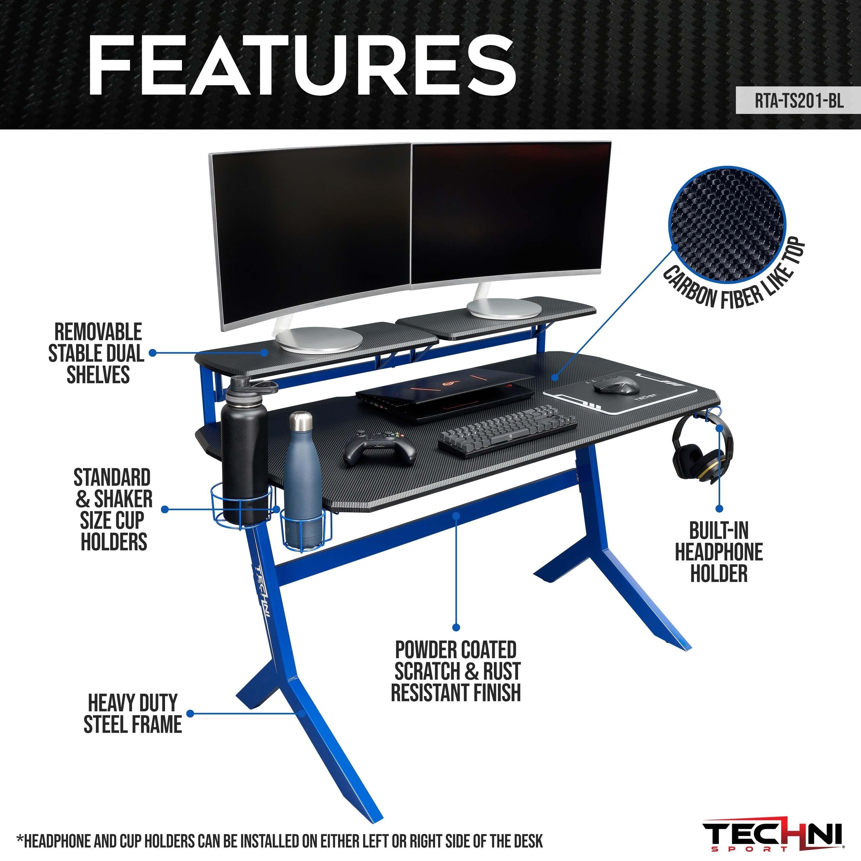 Techni Sport Blue Stryker Gaming Desk, Blue