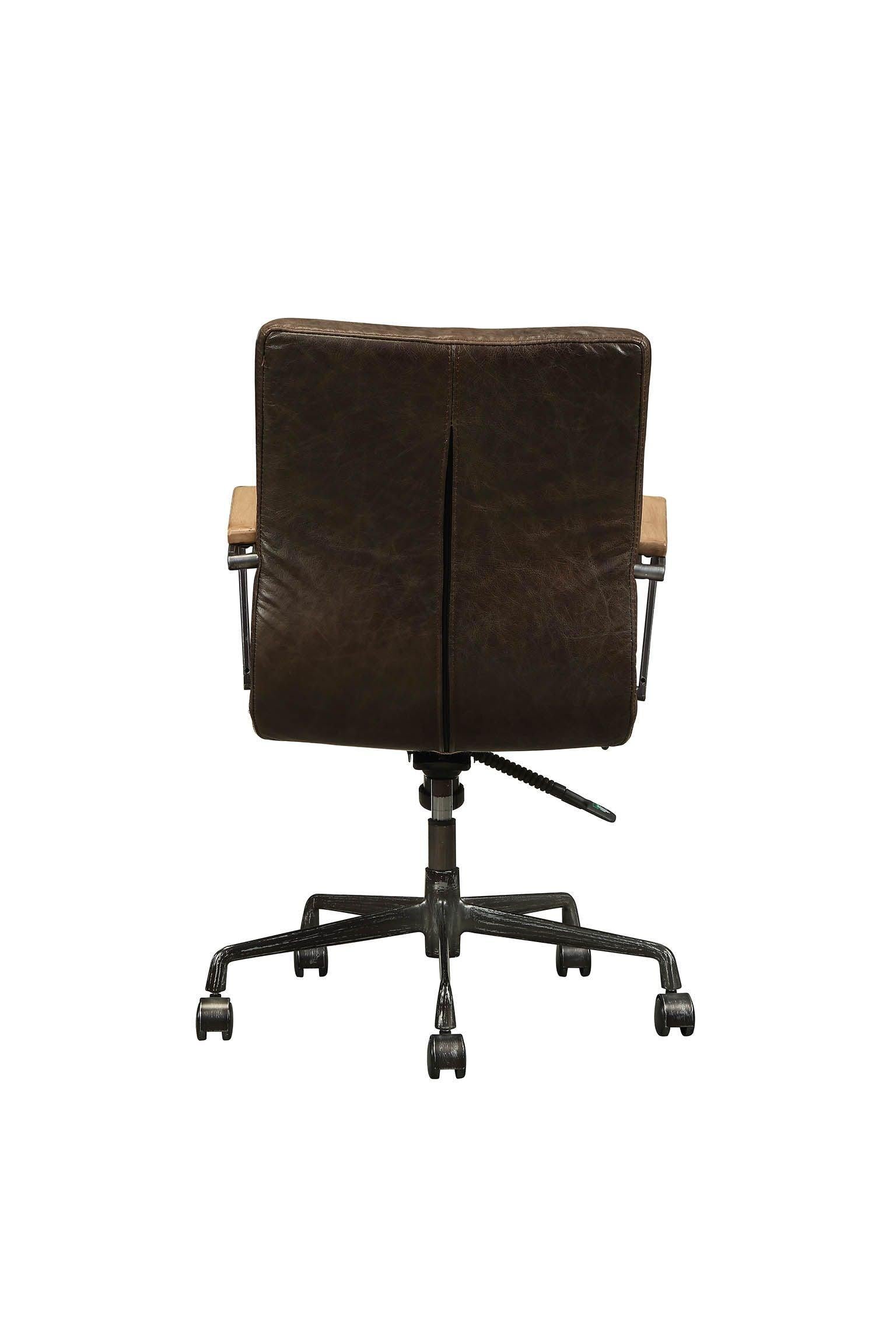 ACME Joslin Office Chair in Distress Chocolate Top Grain Leather 92028