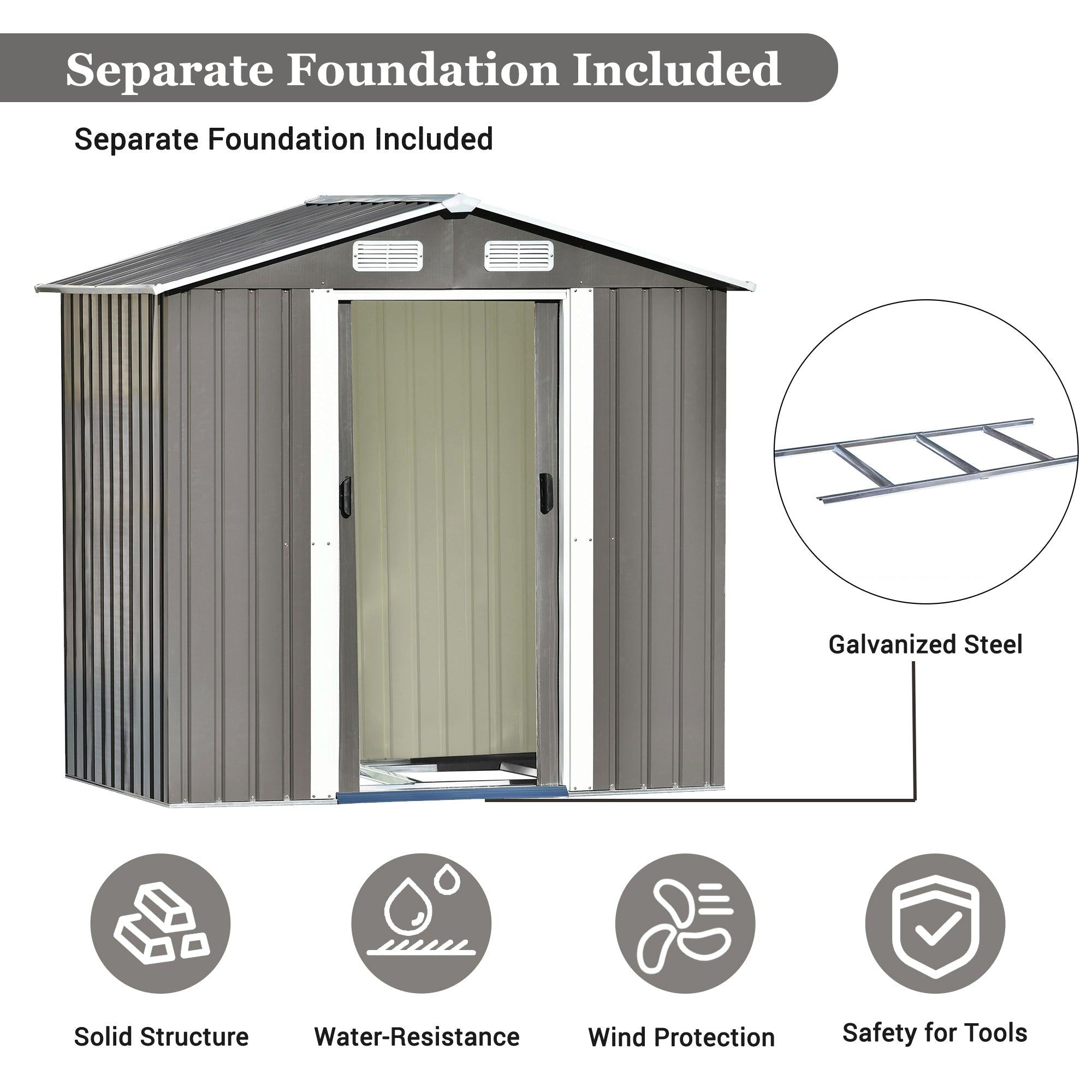 6ft x 4ft Outdoor Garden Lean-to Shed with Metal Adjustable Shelf and Lockable Doors - Gray