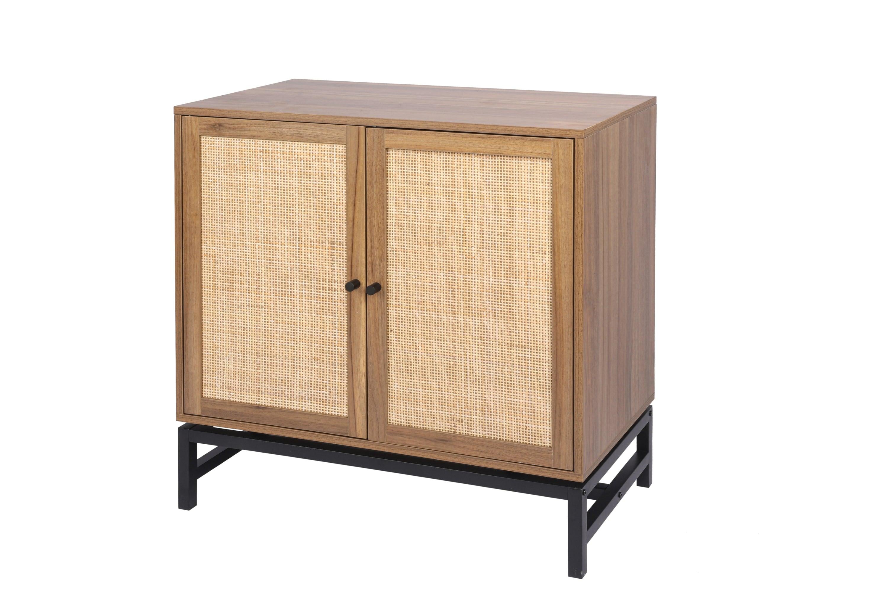 Natural rattan，2 door cabinet，with 1 Adjustable Inner Shelves，rattan，AccentStorage Cabinet