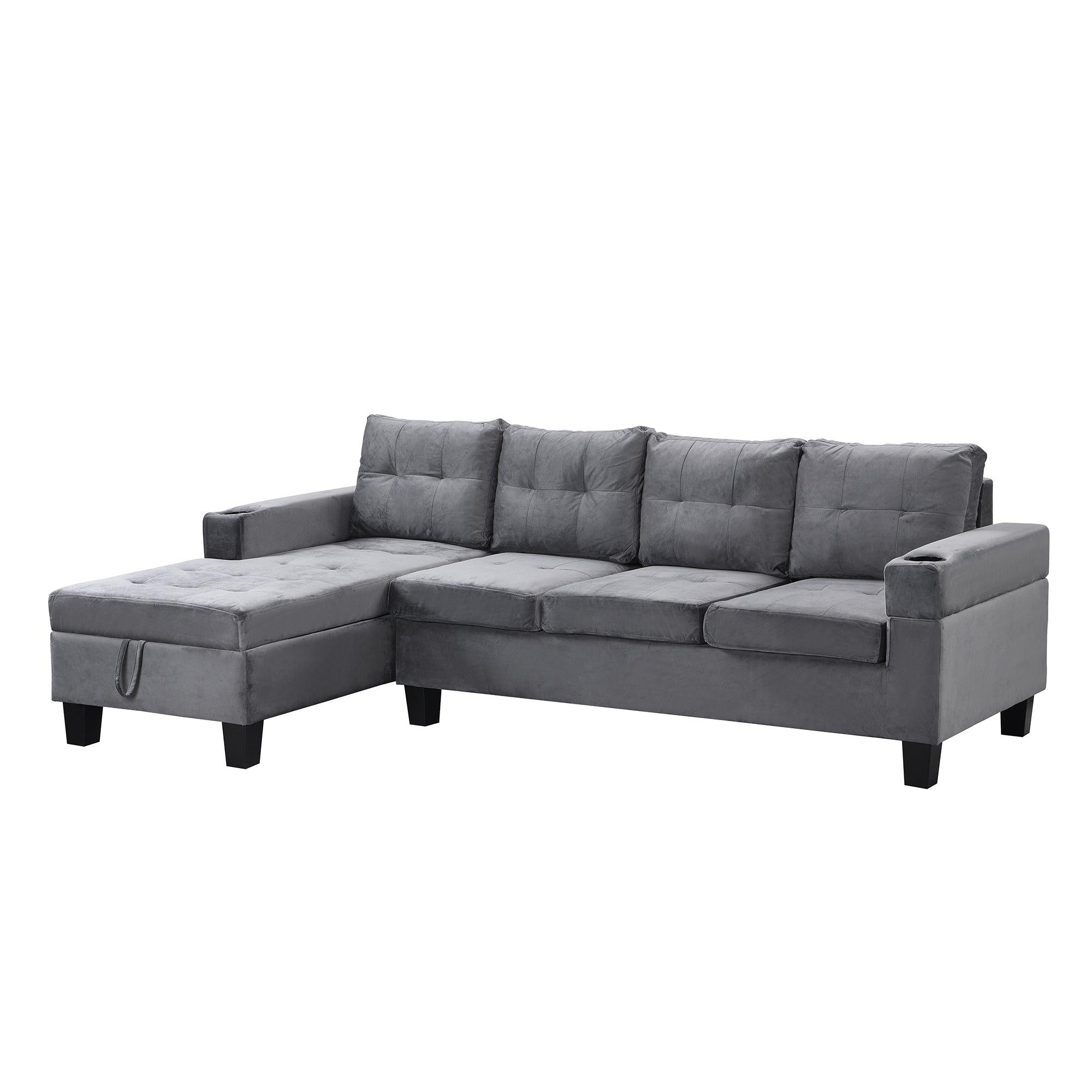 Sectional Sofa Set for Living Room with L Shape  Chaise Lounge ,cup holder and  Left  Hand withStorage Chaise Modern 4 Seat (Grey) 
--LEFT CHAISE WITHStorage