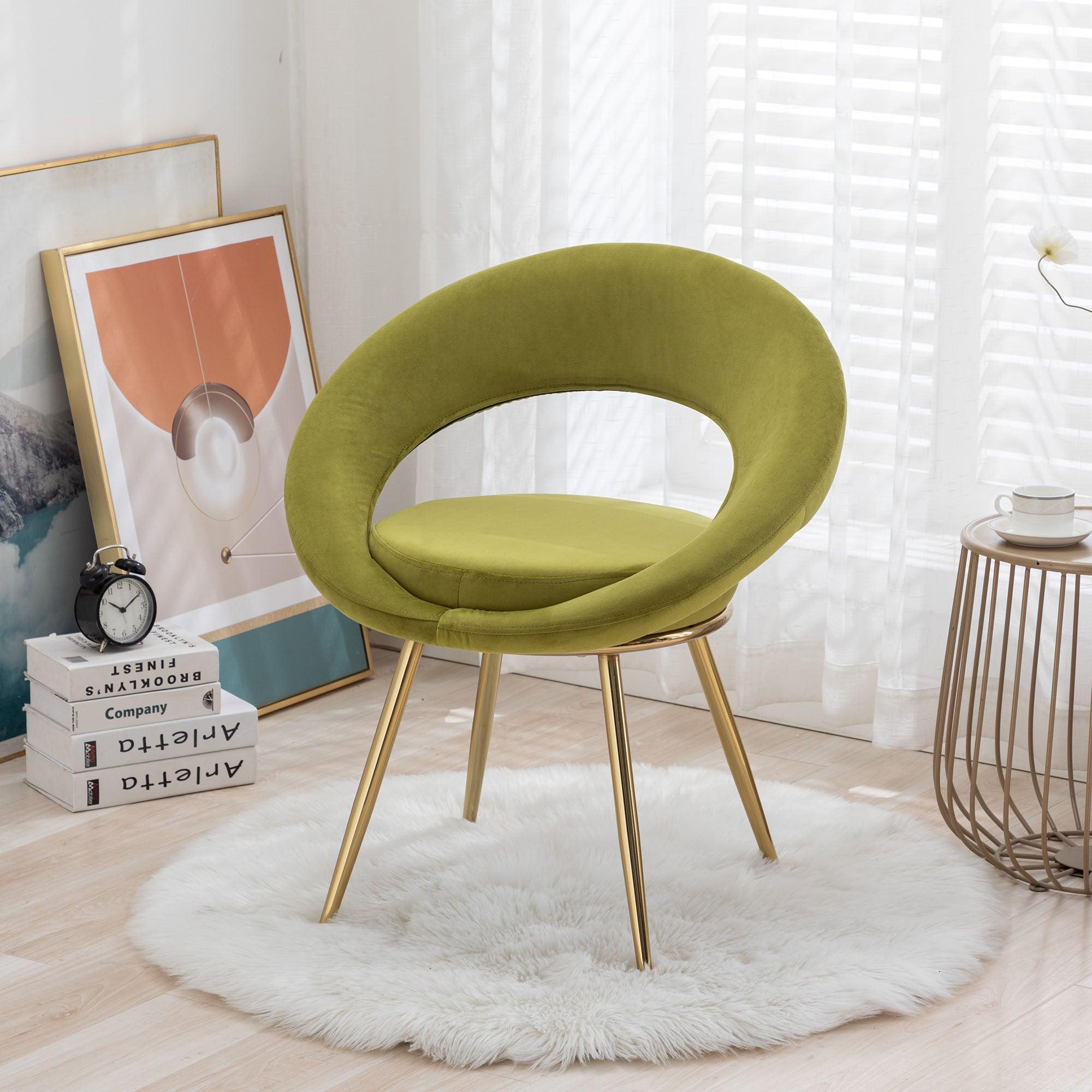 Olive Green VelvetModern accent/Conversation Lounge Chair With  Gold Plated Legs, unique appearance，Suitable For Office, Lounge, Living Room image