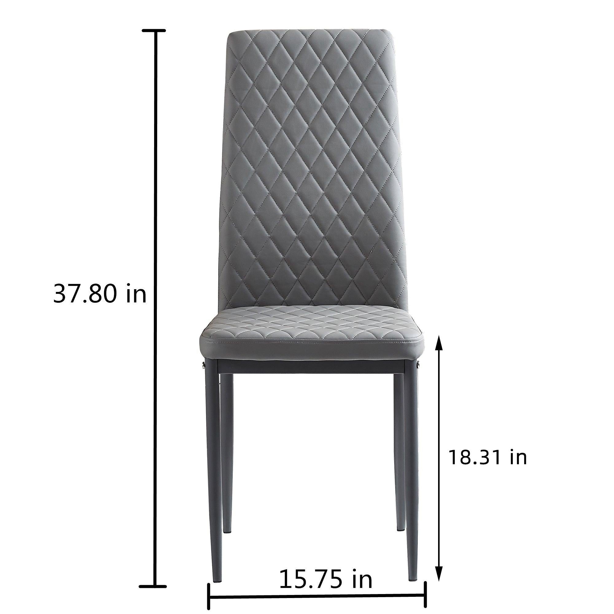 Light GrayModern minimalist dining chair leather sprayed metal pipe diamond grid pattern restaurant home conference chair set of 4