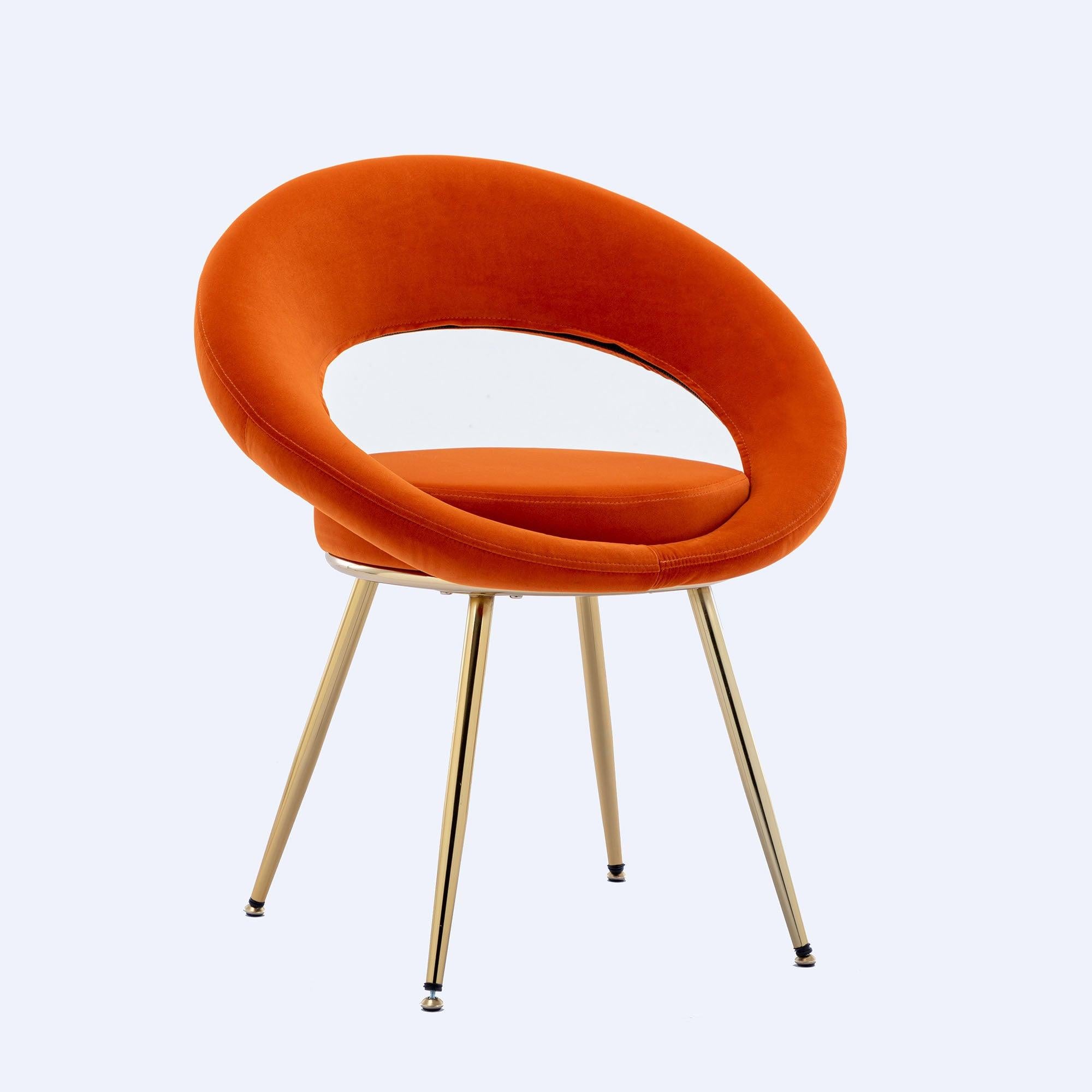 Orange VelvetModern accent/Conversation Lounge Chair With  Gold Plated Legs, unique appearance，Suitable For Office, Lounge, Living Room