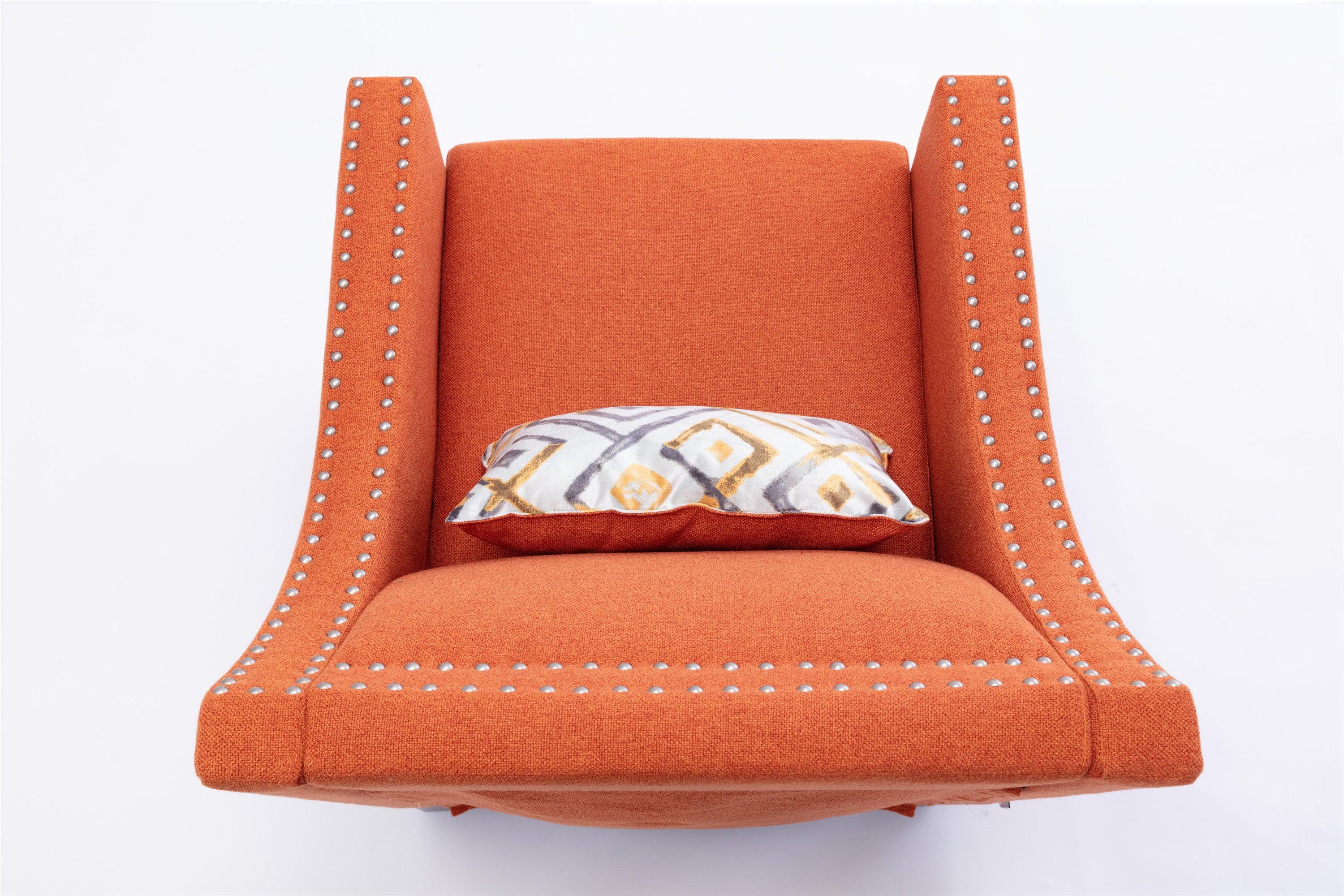 accent armchair living room chair  with nailheads and solid wood legs  Orange Linen