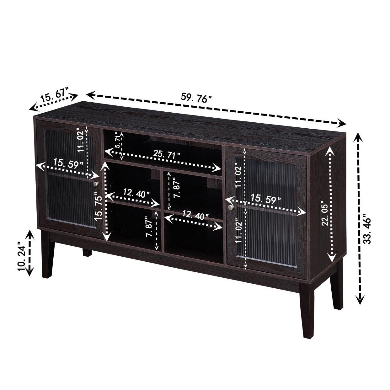 60" Wood TV Stand Console with 4 doors & Solid Wood Legs