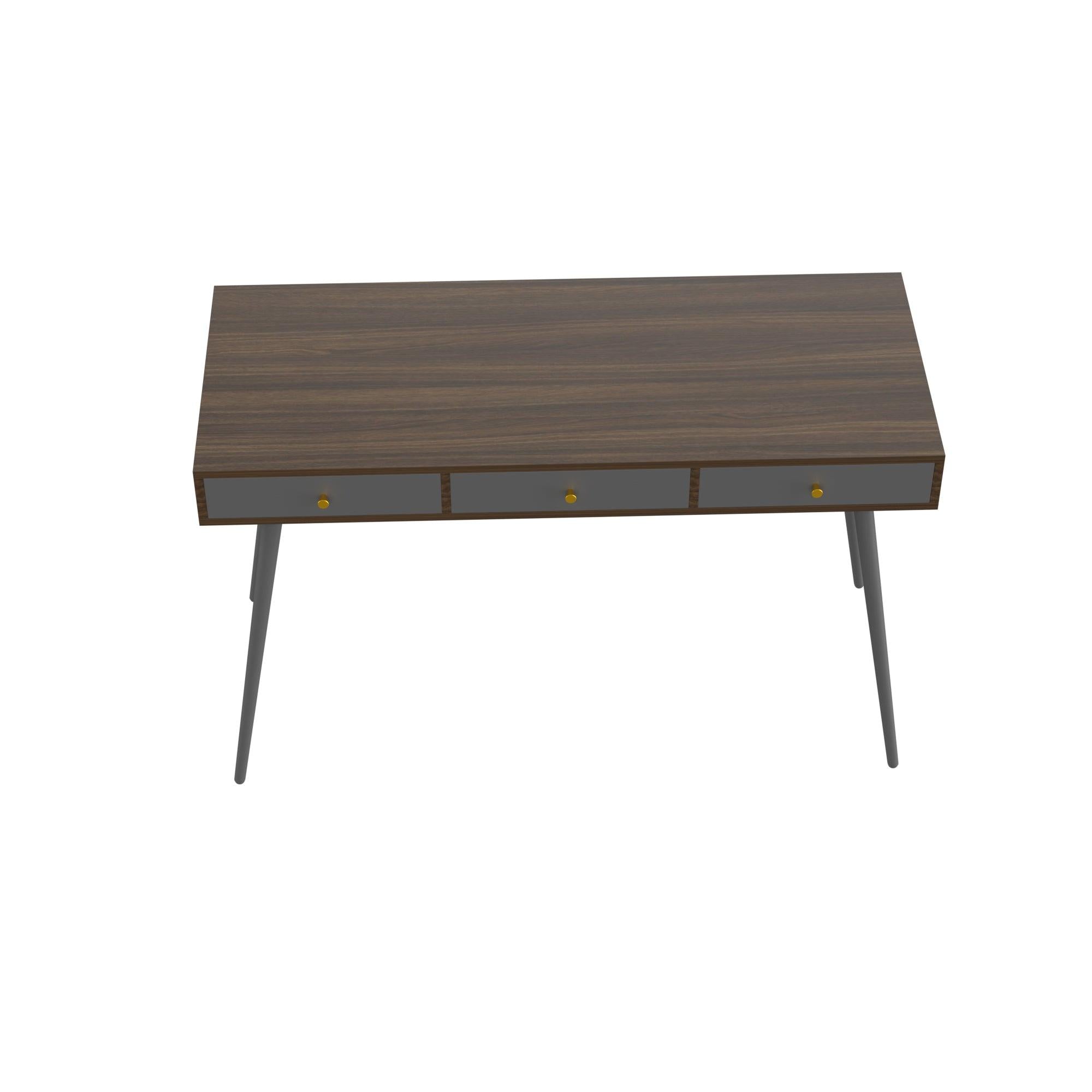 Update Writing Desk 47" with 3 Drawers|Modern Mid Century Desk for Home Office (Walnut + Dark Grey)