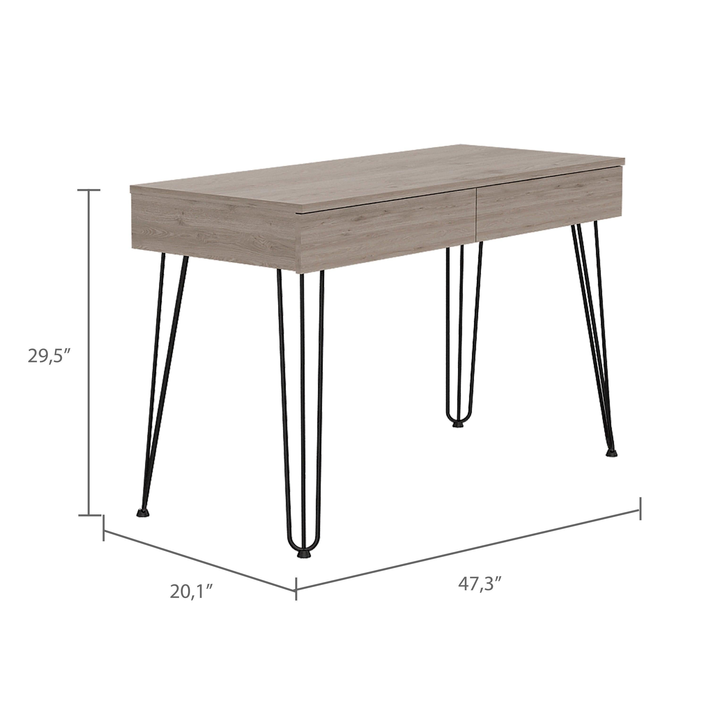 Canton 2-Drawer Writing Desk with Hairpin Legs Light Gray