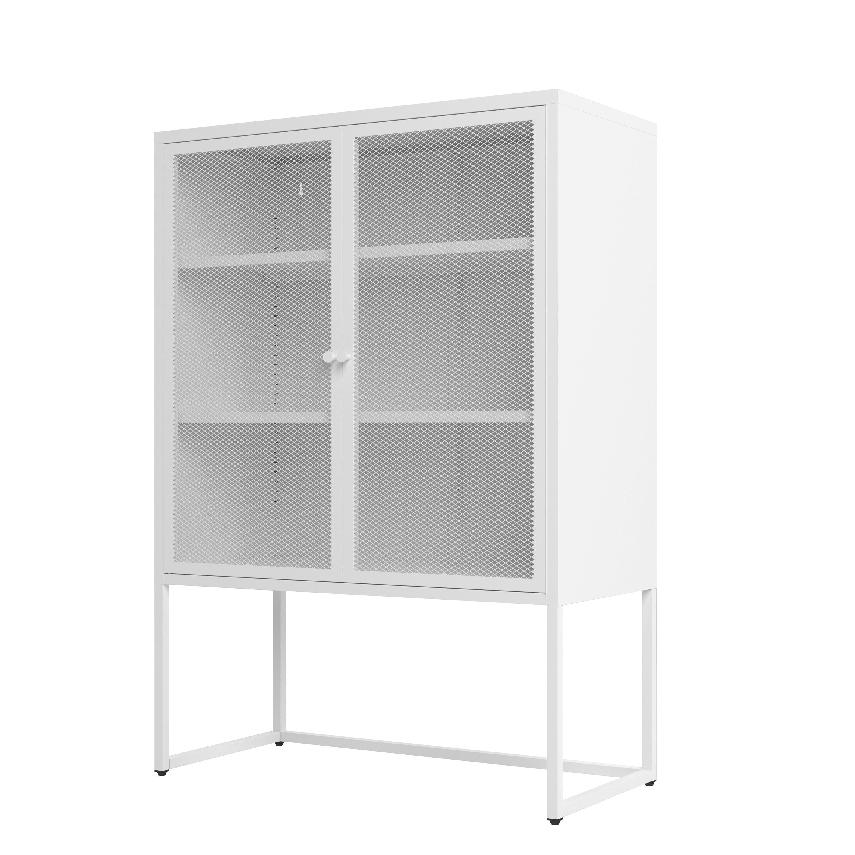 47.2 inches high MetalStorage Cabinet with 2 Mesh Doors, Suitable for Office, Dining Room and Living Room, White