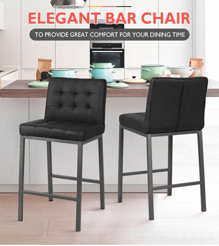 CheapModern Design High Counter Stool metal legs Kitchen Restaurant black pu Bar Chair(set of 2)