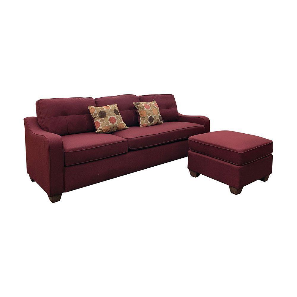 ACME Cleavon II Sectional Sofa & 2 Pillows in Red Linen 53740