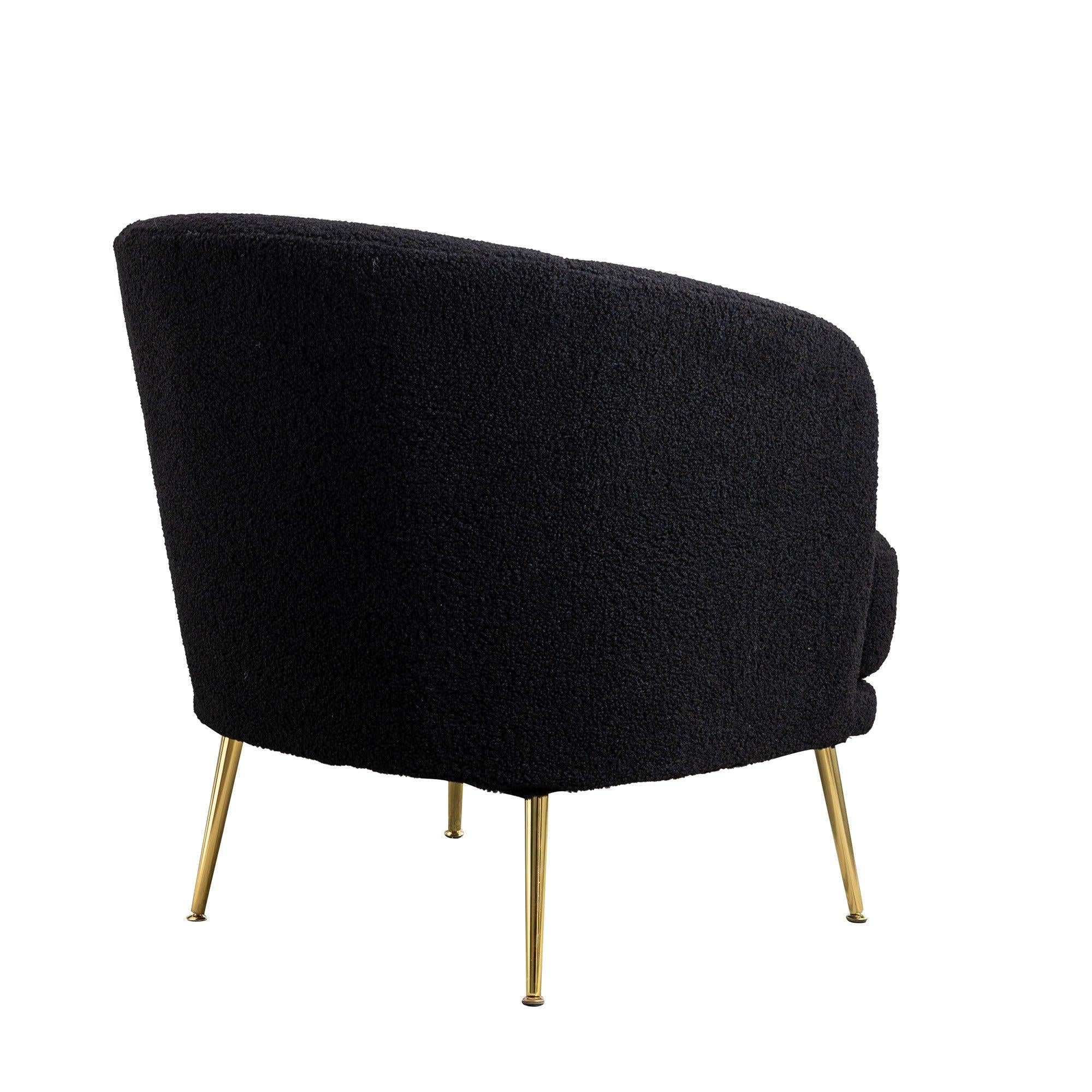 30.32"W Accent Chair Upholstered Curved Backrest Reading Chair Single Sofa Leisure Club Chair with Golden Adjustable Legs For Living Room Bedroom Dorm Room (Black Boucle)