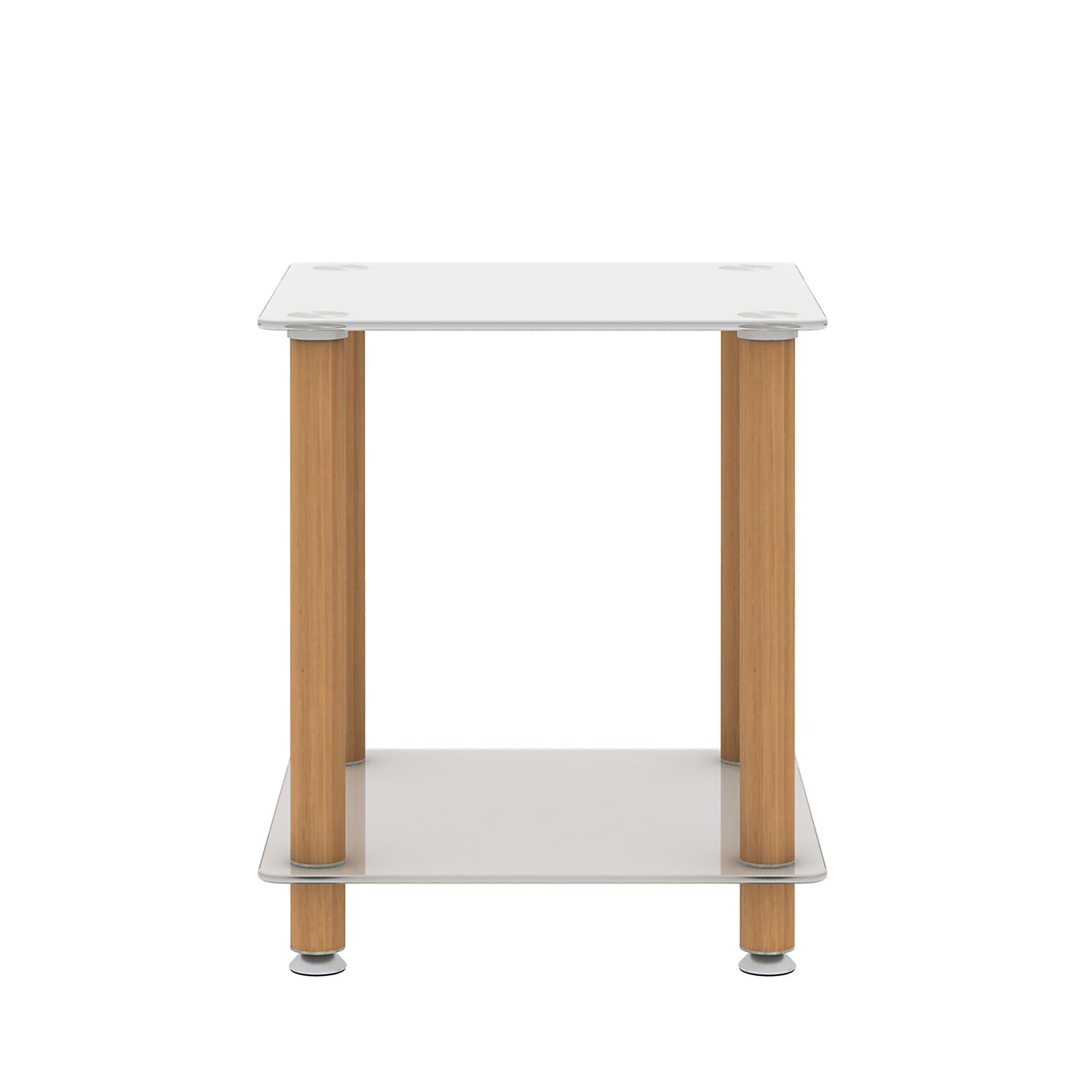 2-Piece White+Oak Side Table , 2-Tier Space End Table ,Modern Night Stand, Sofa table, Side Table withStorage Shelve