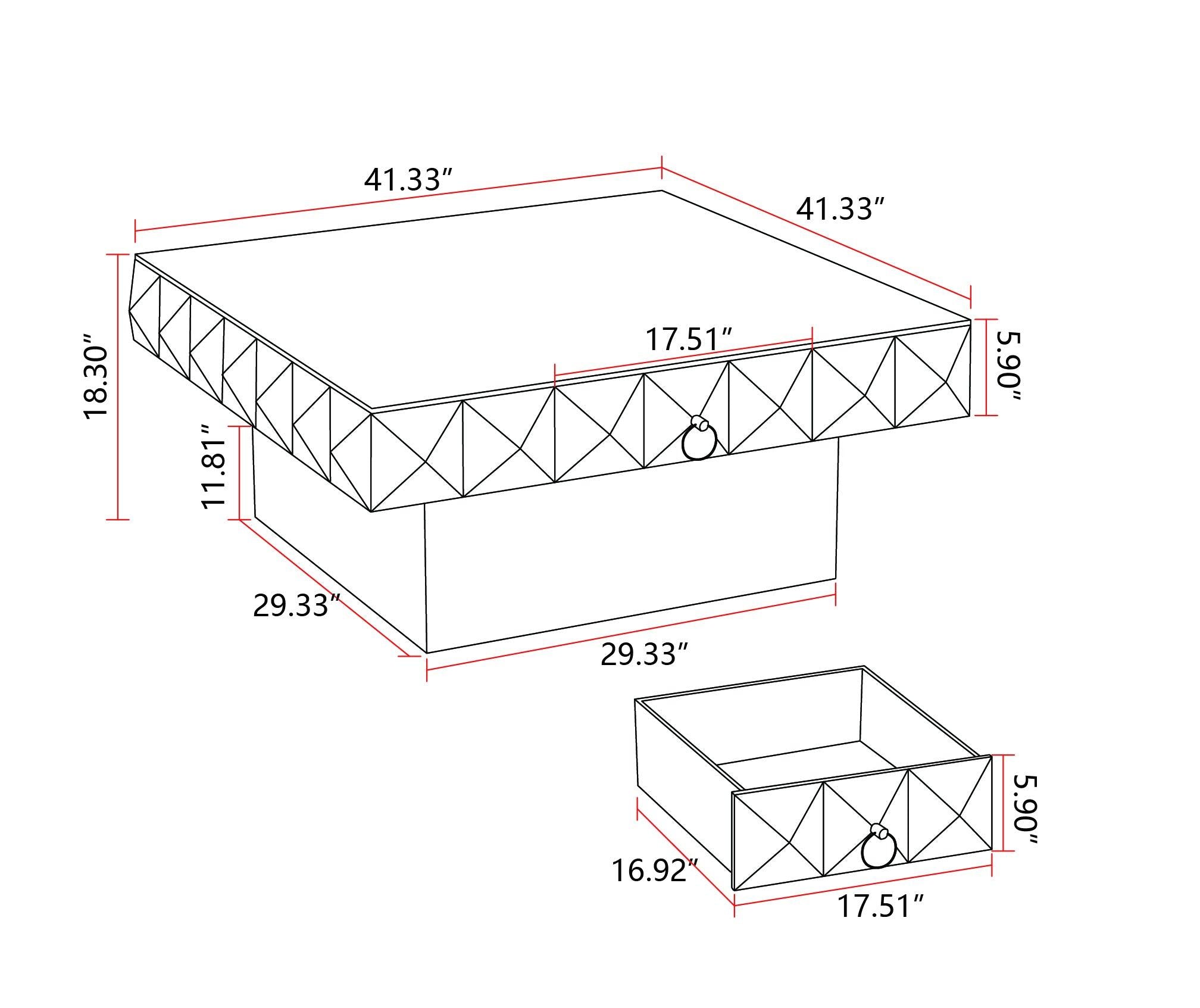 41.33"Three-dimensional Embossed  Pattern Square Retro Coffee Table with 2 Drawers and MDF Base