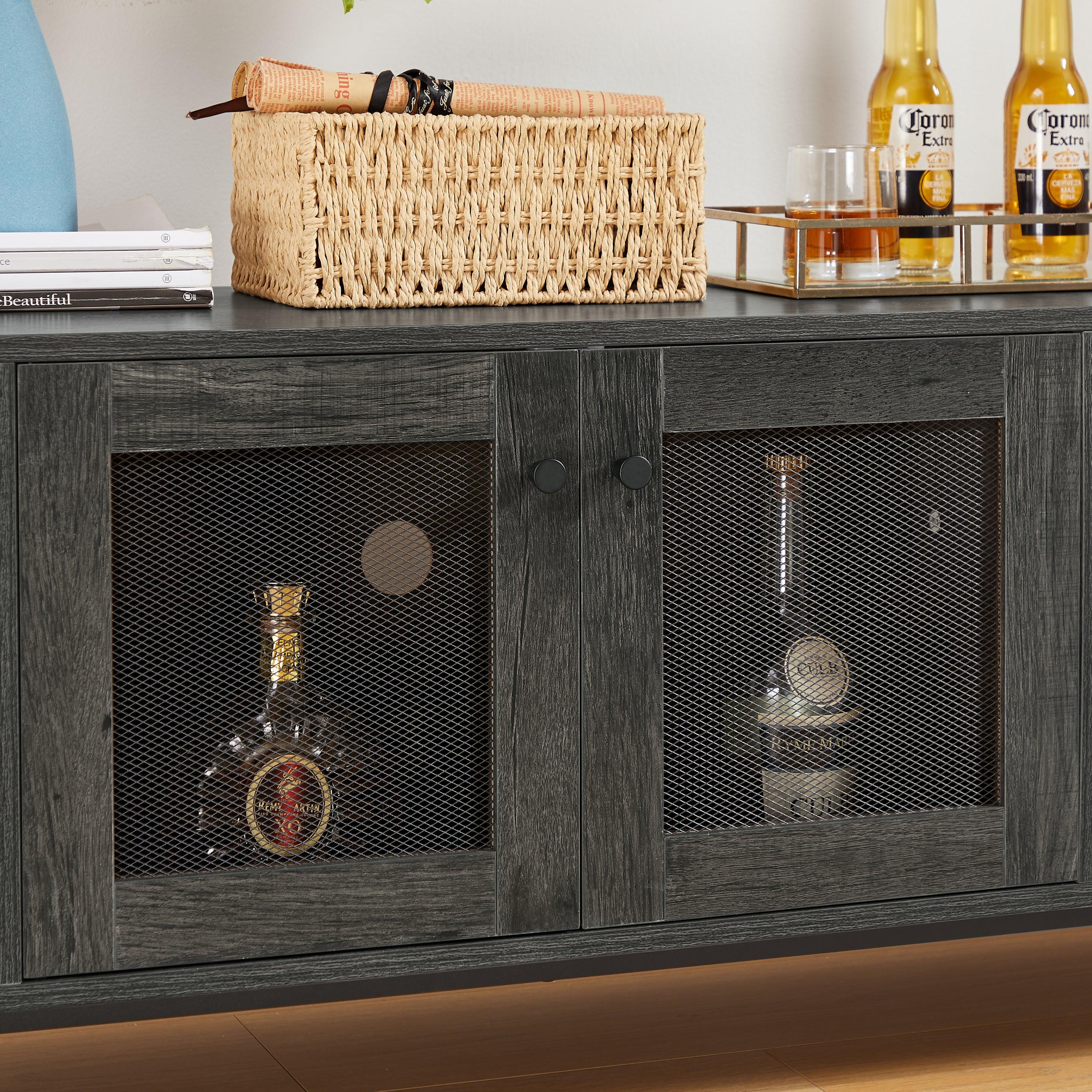 Wine shelf table,Modern wine bar cabinet, console table, bar table, TV cabinet, sideboard withStorage compartment, can be used in living room, dining room, kitchen, entryway, hallway.Dark Grey.