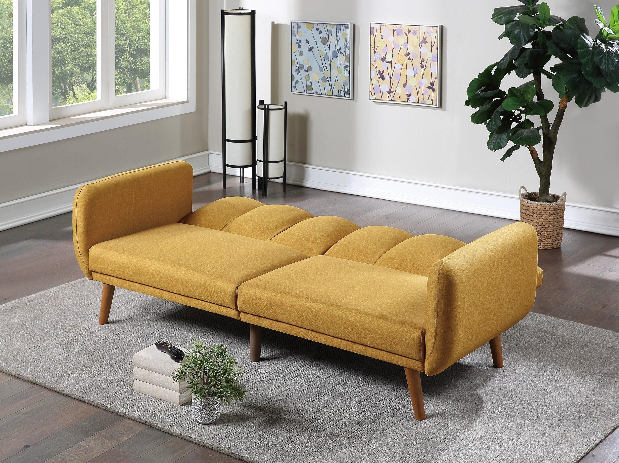 ElegantModern Sofa Mustard Color Polyfiber 1pc Sofa Convertible Bed Wooden Legs Living Room Lounge Guest Furniture