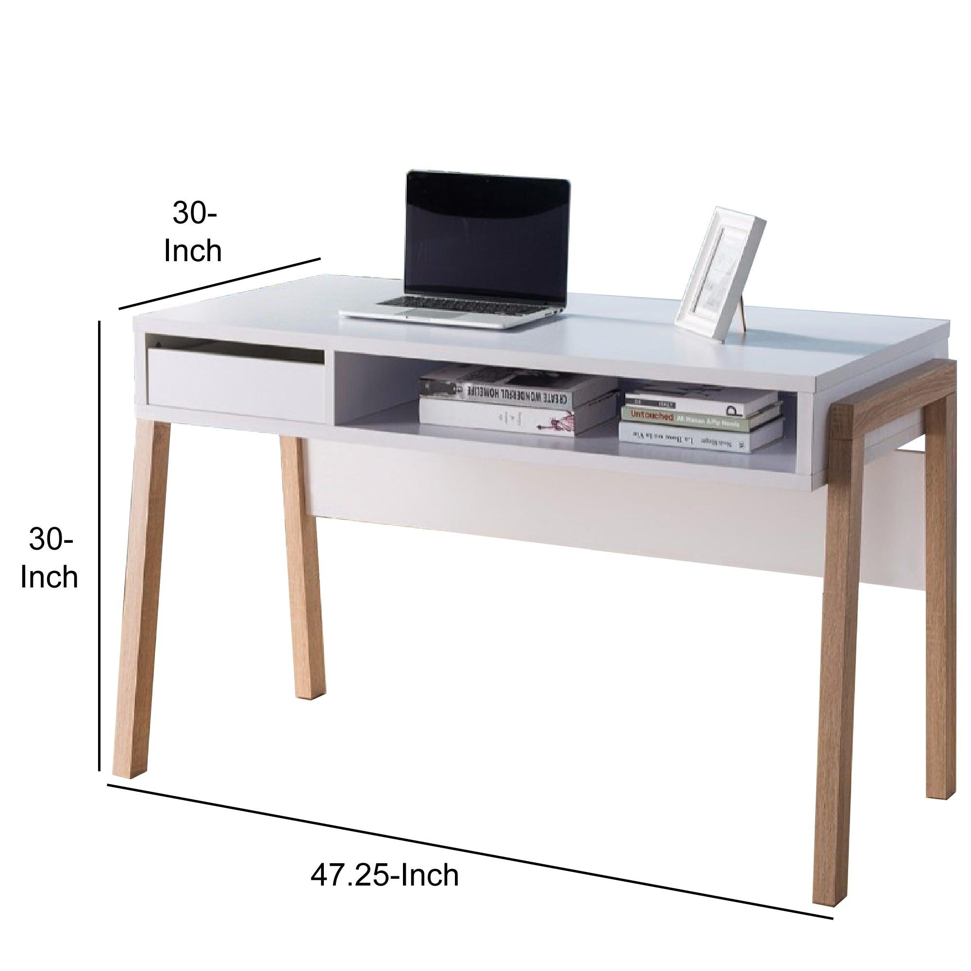 Contemporary Style Desk With OpenStorage Shelf, White and brown