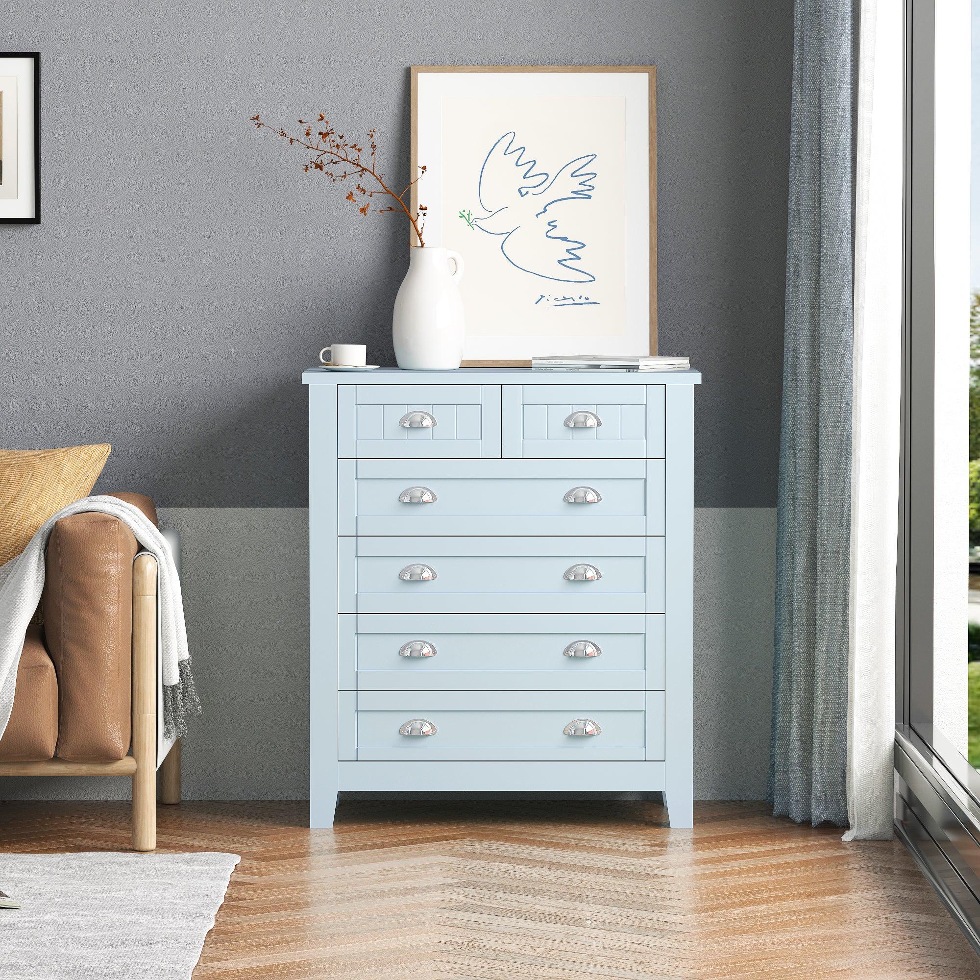 DRAWER DRESSER CABINET，BAR CABINET, storge cabinet, lockers, retro shell-shaped handle, can be placed in the living room, bedroom, dining room, Blue-gray