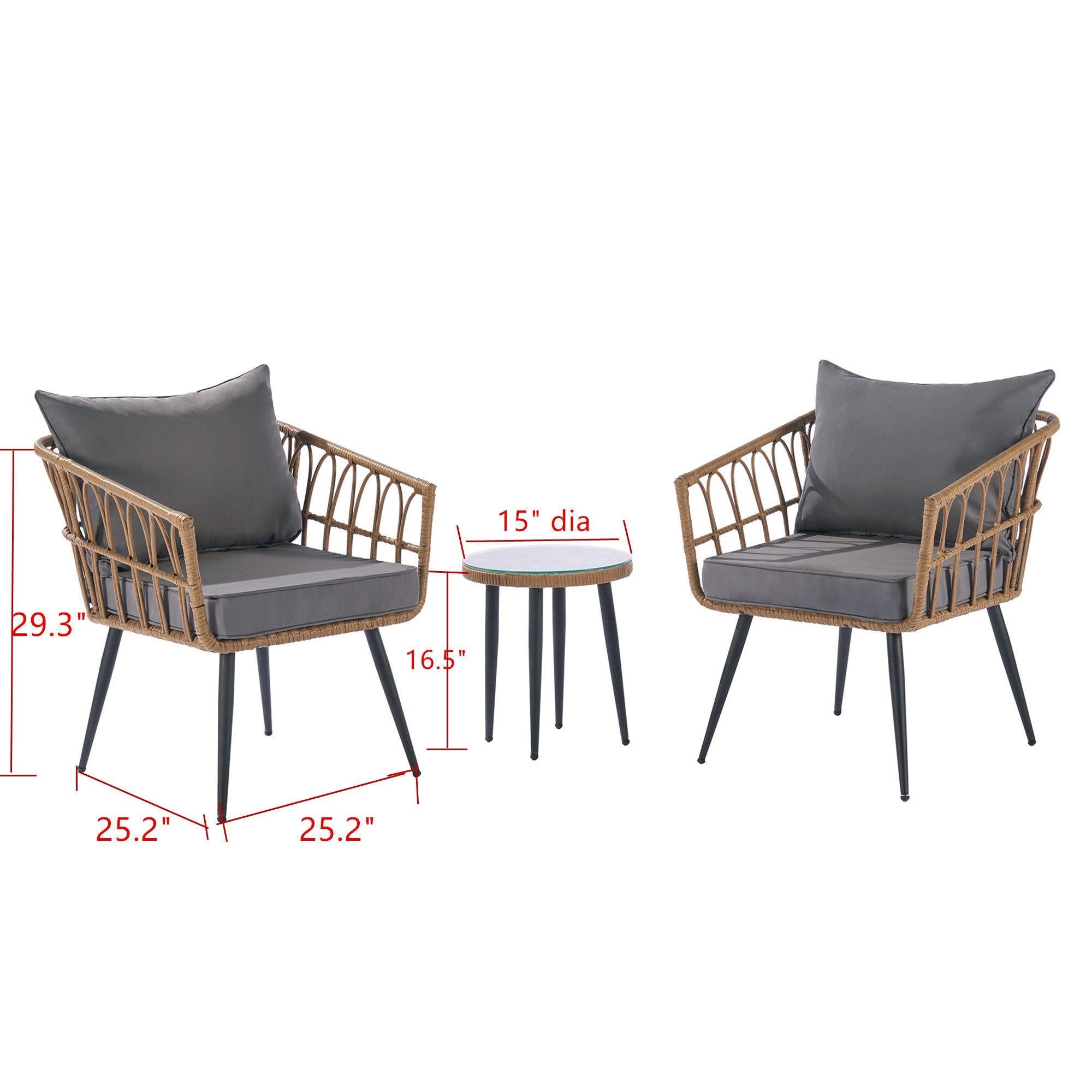 Outdoor Garden Rattan Furniture Sofa Set Wood+Dark Gray