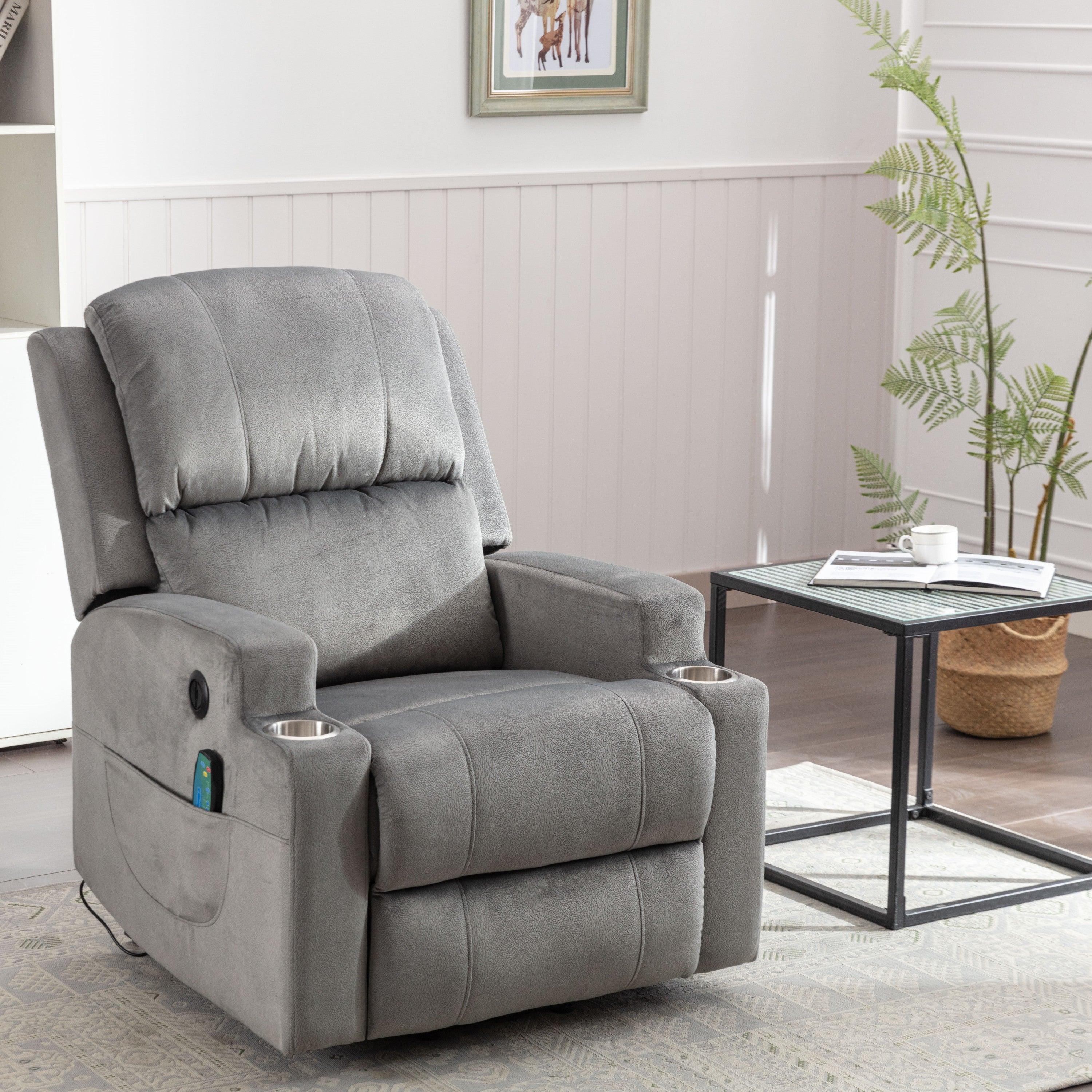 Electric Lift Recliner for the Elderly with Massage Therapy and Heat, Power Lift Chair, with 2 Cupholders, Sofa sSuitable for Living Room& Bed Room, Grey