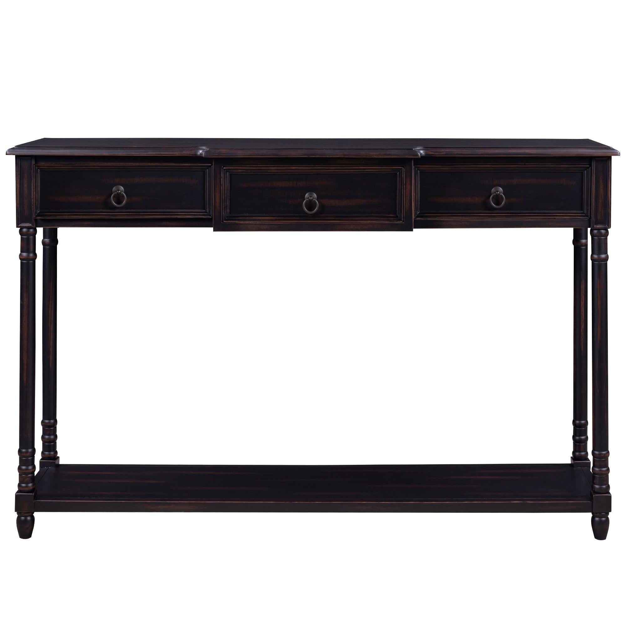 Console Table Sofa Table with Drawers for Entryway with Projecting Drawers and Long Shelf (Espresso)