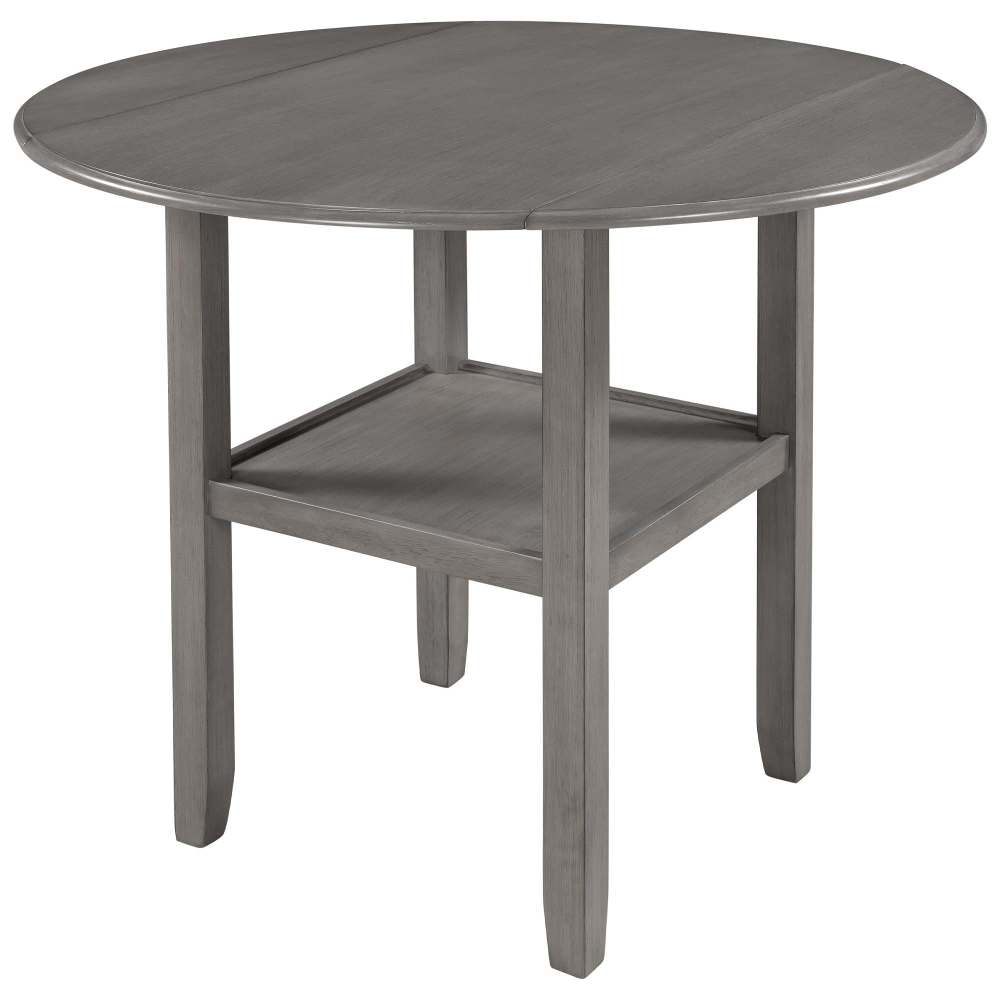 Farmhouse Round Counter Height Kitchen Dining Table with Drop Leaf  and One Shelf for Small Places, Gray