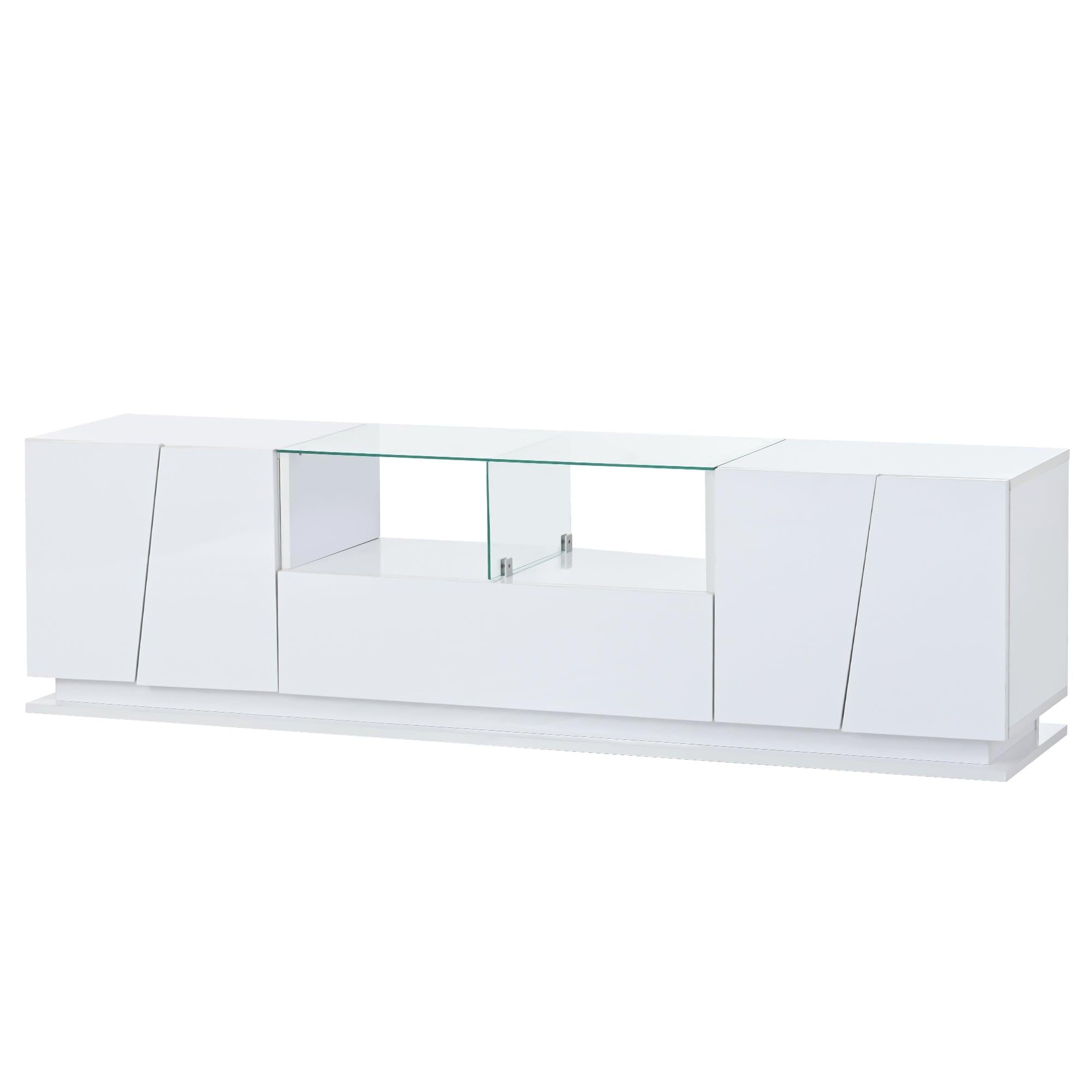 TV Stand with Tempered Glass,Modern High Gloss Entertainment Center for TVs Up to 72'',TV Cabinet withStorage and LED Color Changing Lights for Living Room,White