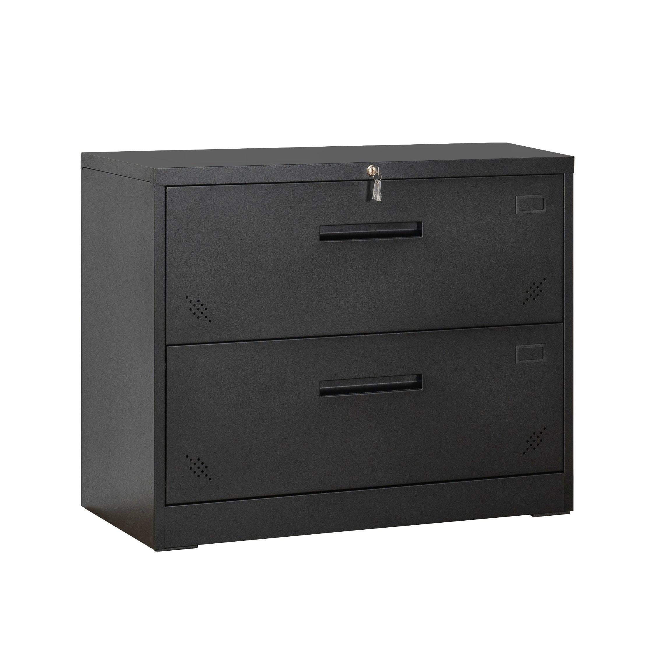 2 Drawer Lateral Filing Cabinet for Legal/Letter A4 Size, Large Deep Drawers Locked by Keys, Locking Wide File Cabinet for Home Office, Metal Steel