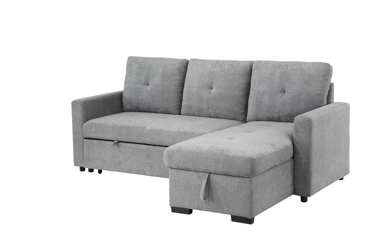 Serenity Gray Fabric Reversible Sleeper Sectional Sofa withStorage Chaise