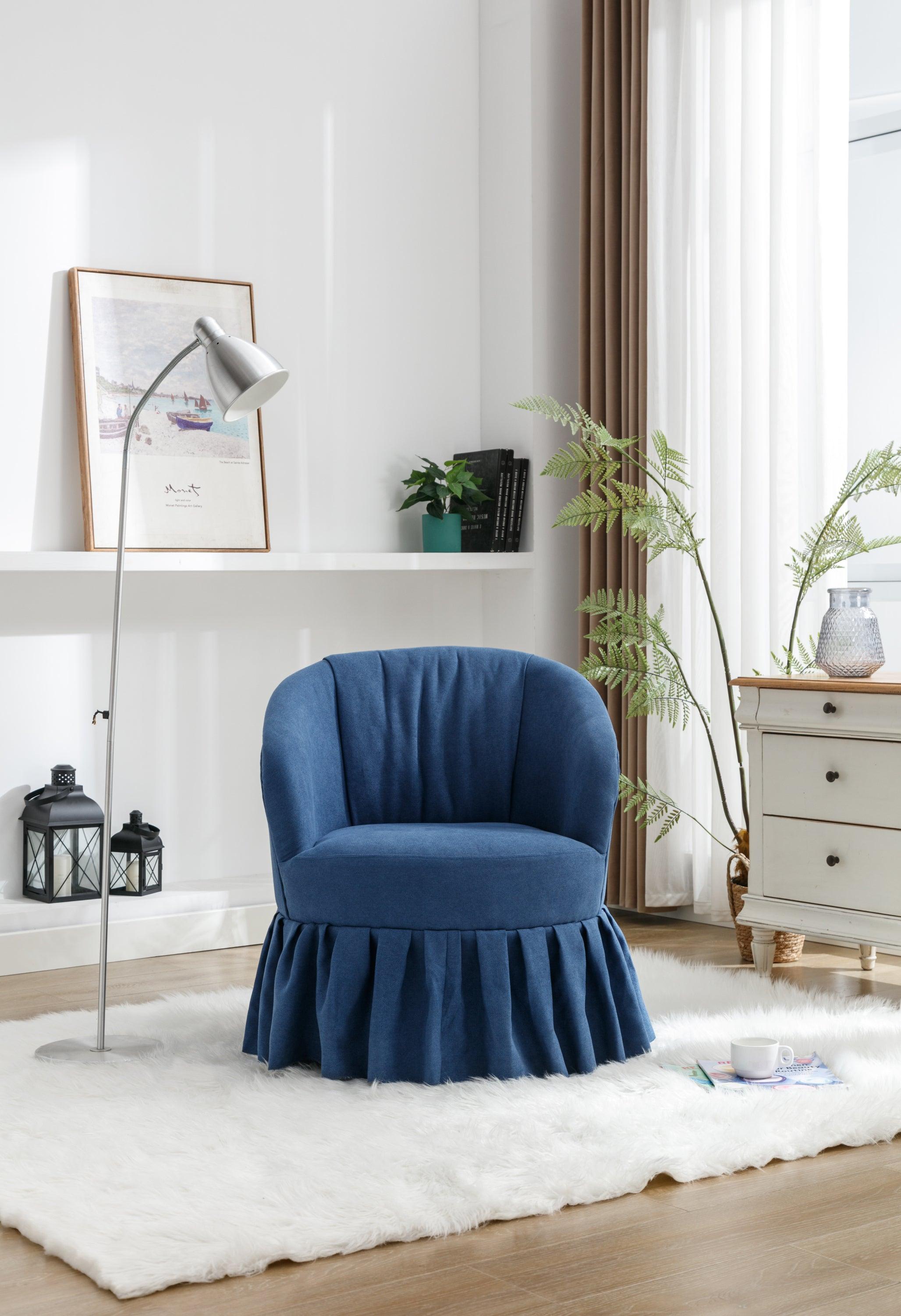 Linen Fabric Accent Swivel Chair Auditorium Chair With Pleated Skirt For Living Room Bedroom Auditorium,Blue