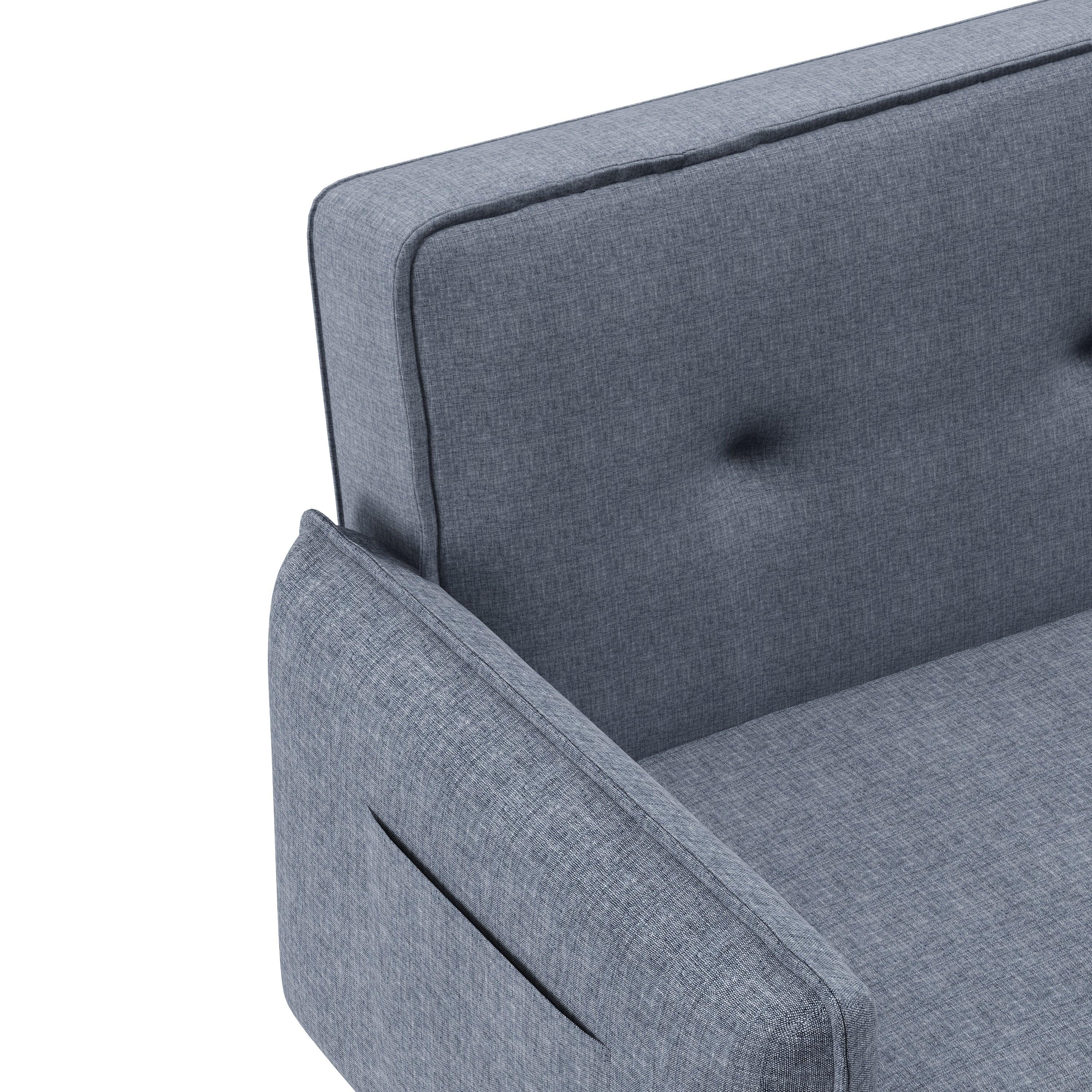 Futon Sofa bed with Solid Wood Leg in Grey Fabric