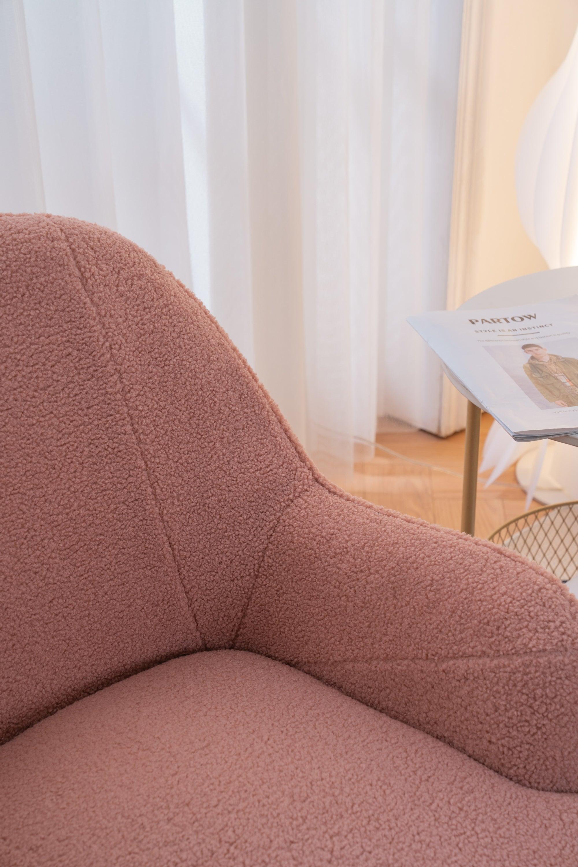 Modern Soft Teddy fabric Pink Ergonomics Accent Chair Living Room Chair Bedroom Chair Home Chair With Gold Legs And Adjustable Legs For Indoor Home