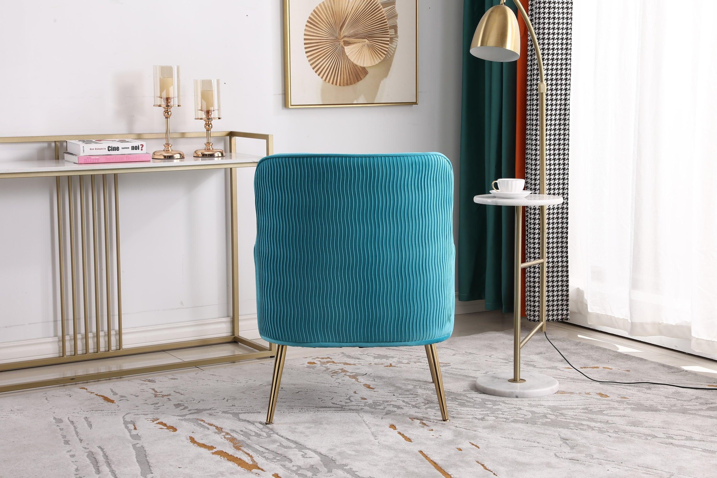 Velvet Accent Chair for Living Room/Bed Room/Guest Room, Upholstered Mid CenturyModern Leisure Chair with Metal Legs Guest Chair Vanity Chair, Teal Blue