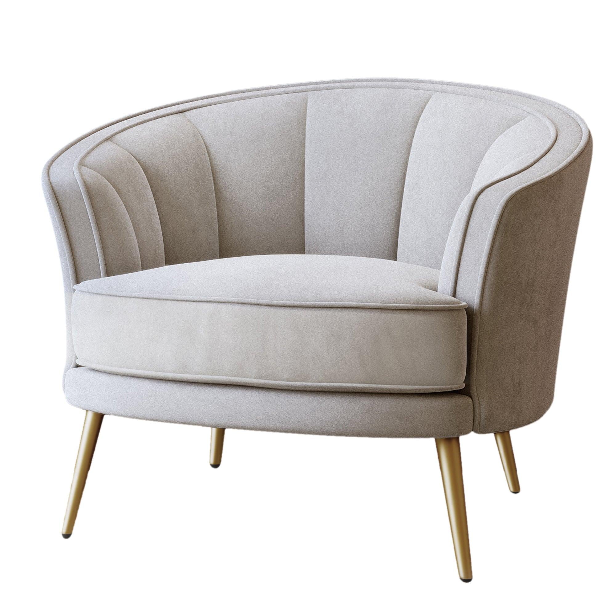 Modern Velvet Accent Barrel Chair Leisure Accent Chair Living Room Upholstered Armchair Vanity Chair for Bedroom Meeting Room，Beige