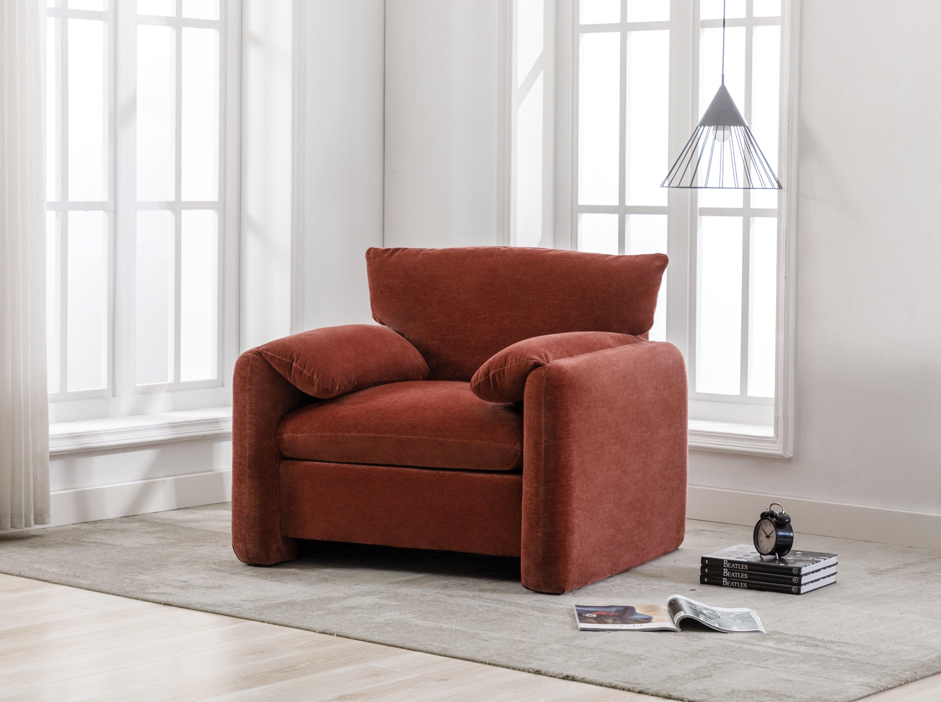 Modern Style Chenille Oversized Armchair Accent Chair Single Sofa Lounge Chair 38.6''W for Living Room, Bedroom, Claret Red