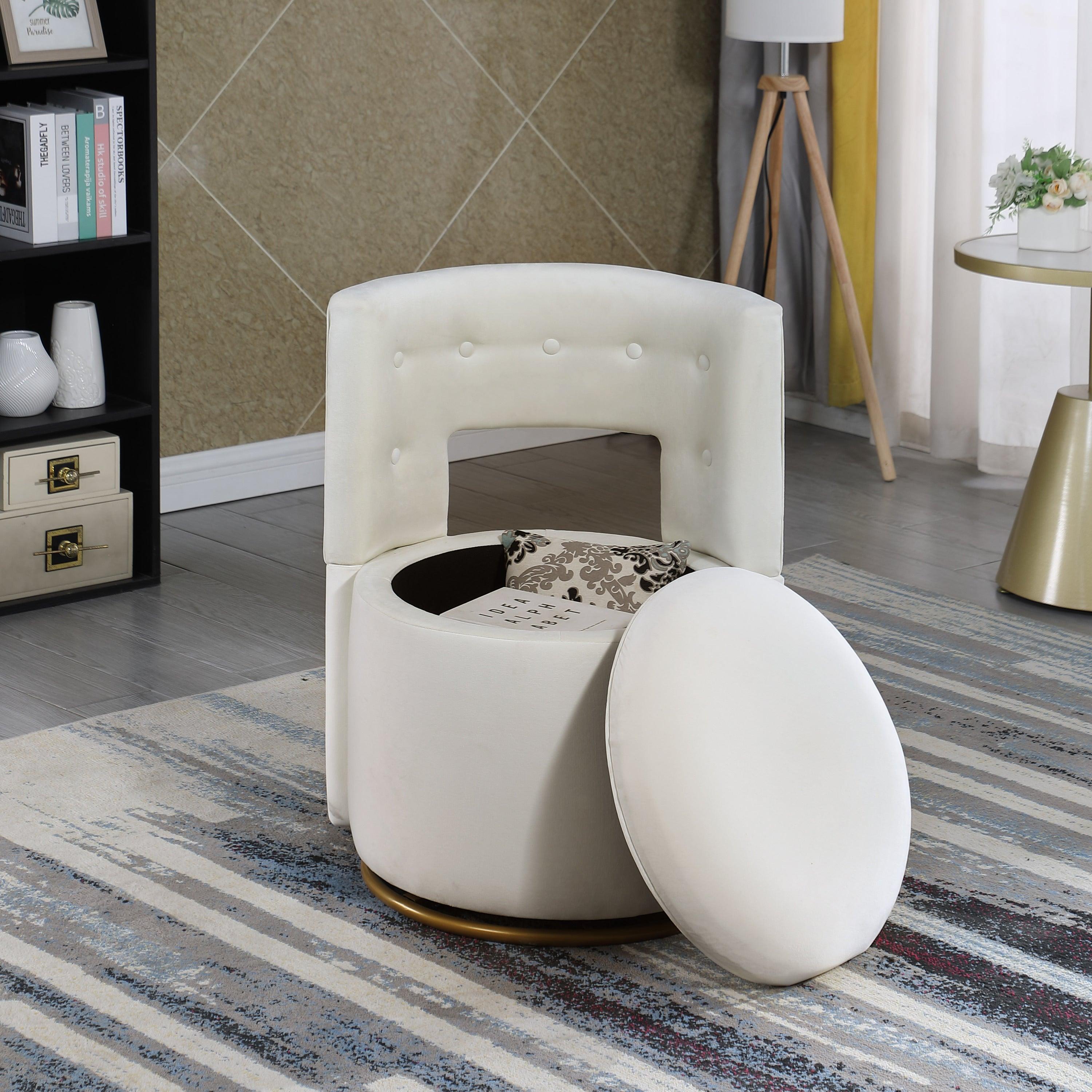 360° Swivel Accent Chair withStorage Function, Velvet Curved Chair with Gold Metal Base for Living Room, Nursery, Bedroom