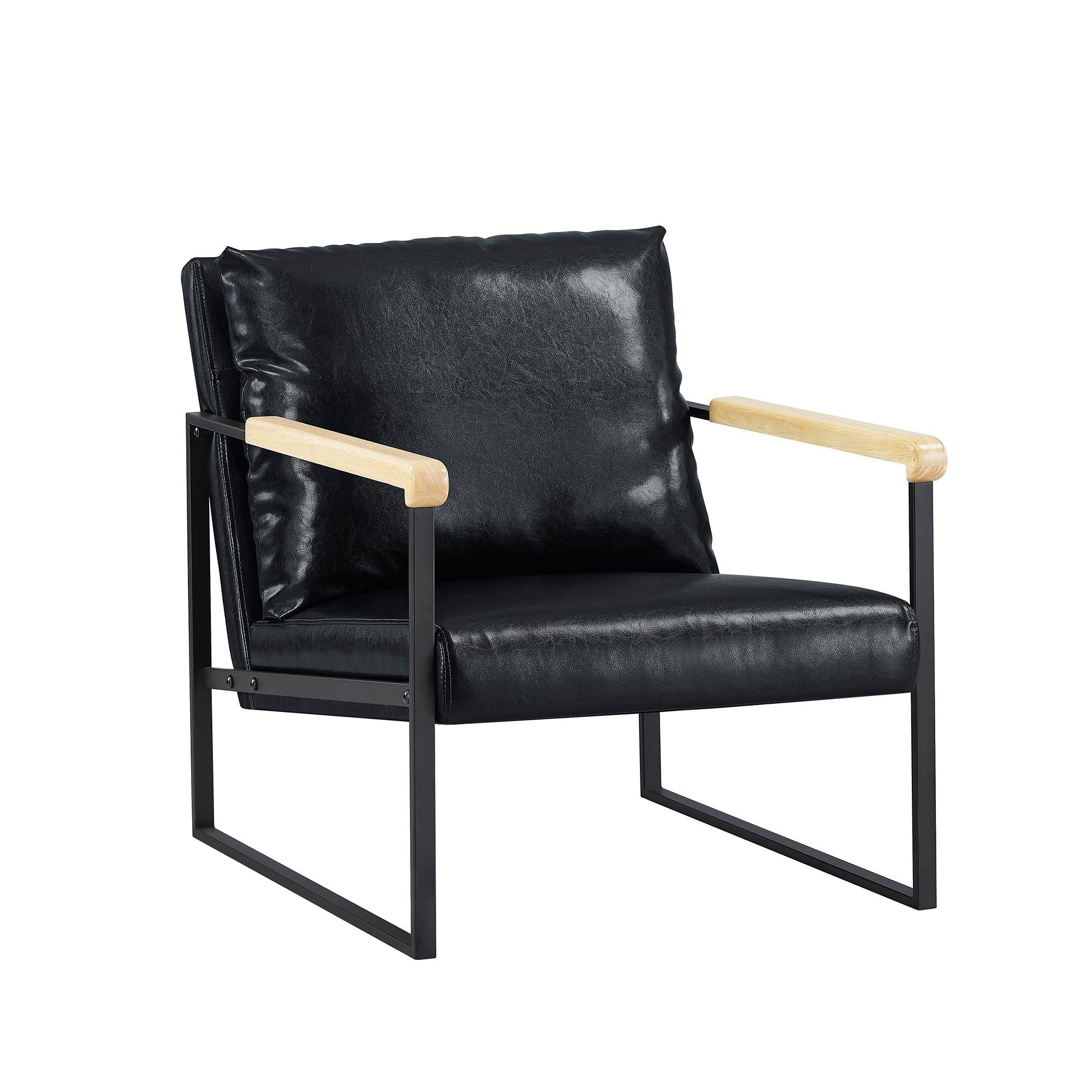 Metal Frame with Faux Leather Upholstery  Chair (Black)